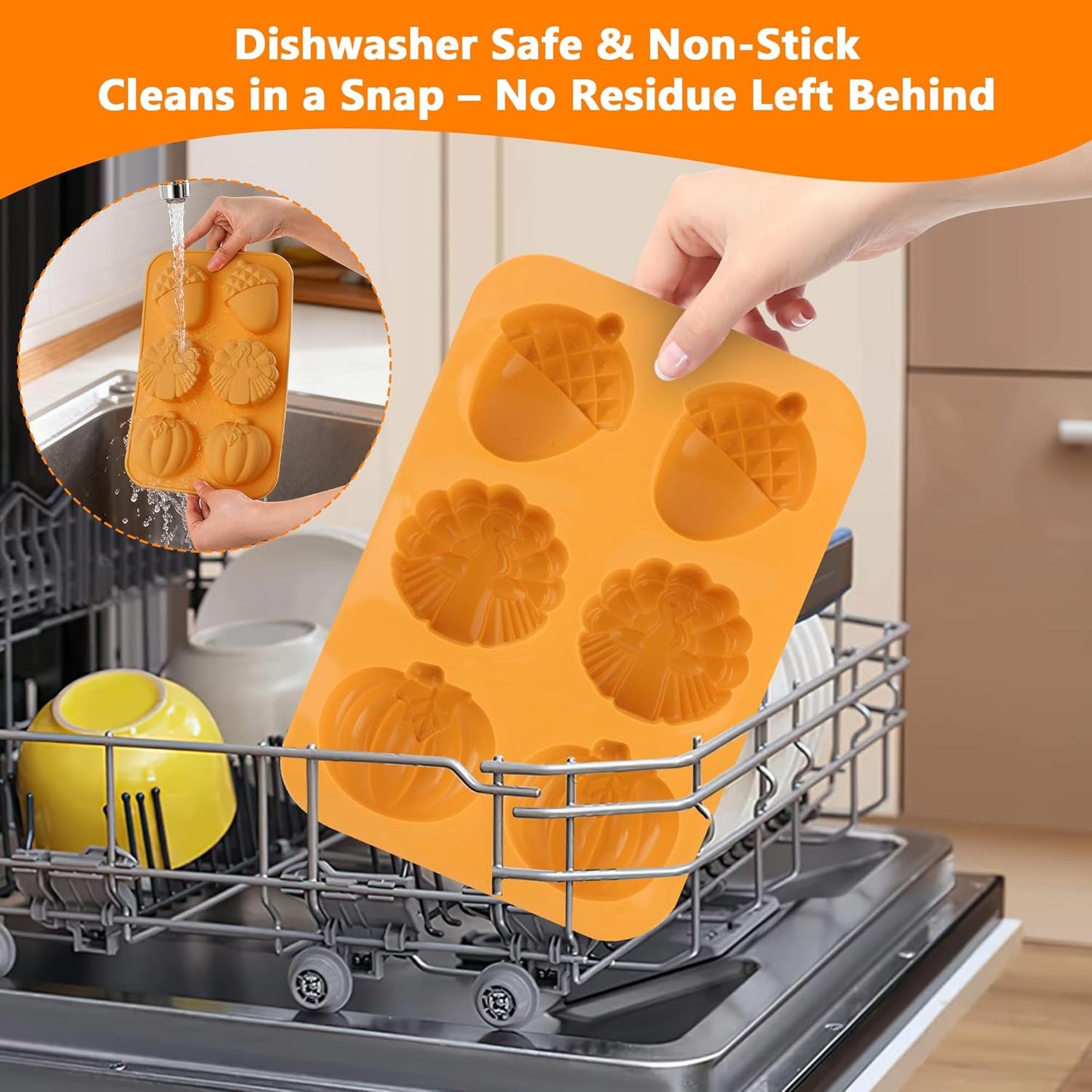 3-Pack 6-Cup Silicone Muffin Pans, Nonstick Cupcake Baking Molds, Muffin Cupcake Pans Molds for Baking, BPA/PFA-Free, Dishwasher & Oven Safe - Orange