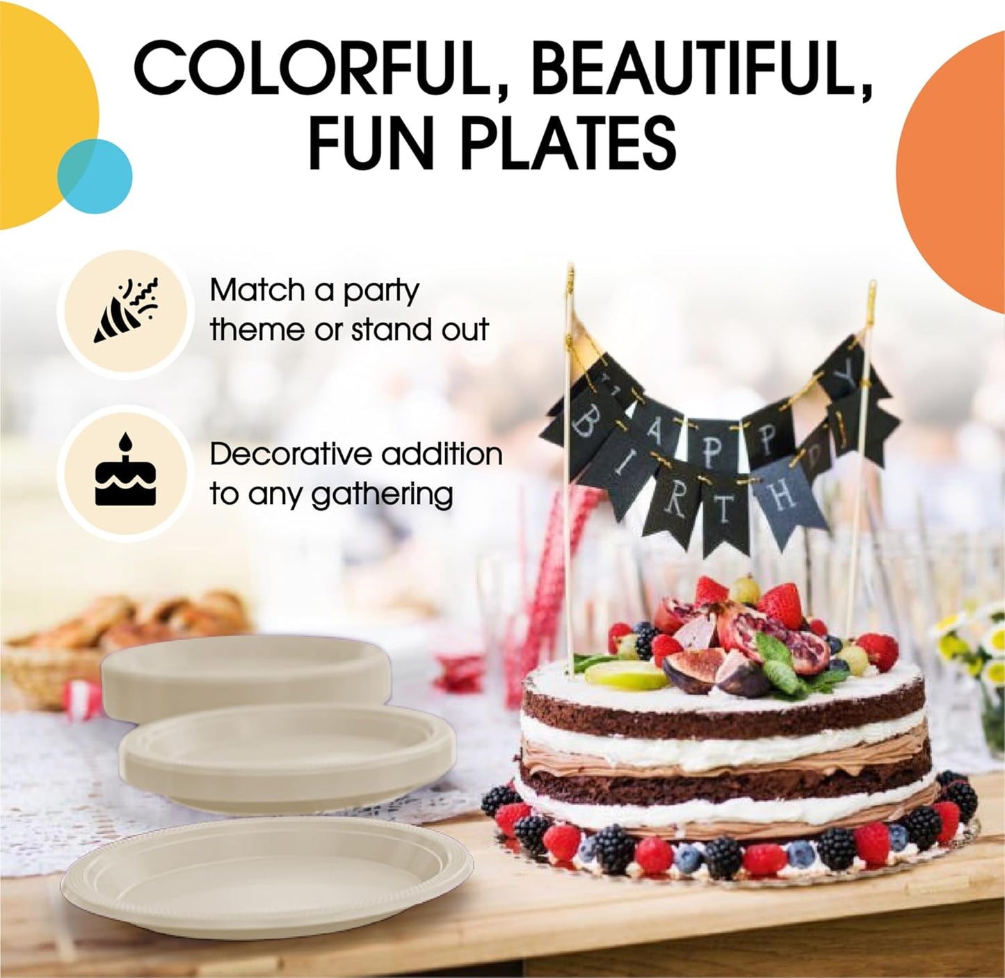 Exquisite Party Solids Ivory Plastic Plates For Party Supplies 7" Ivory Disposable Plates Heavy Duty 50 Pcs Plastic Dinnerware Sets Heavy Duty 350 GSM Disposable Dinnerware Set