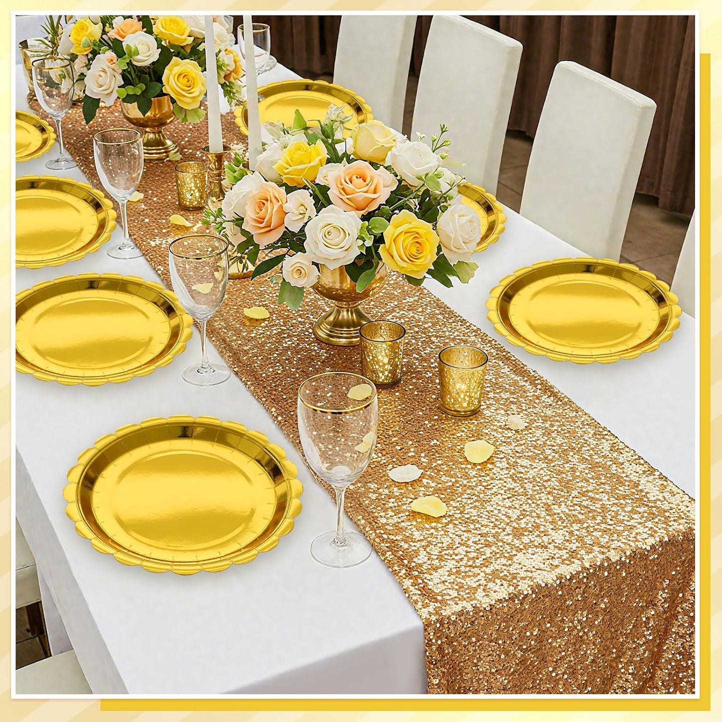30 Pcs Gold Plates Disposable 9 Inch Scalloped Gold Paper Plates Dessert Cake Plate Cute Party Plate for Wedding, Birthday, Holiday