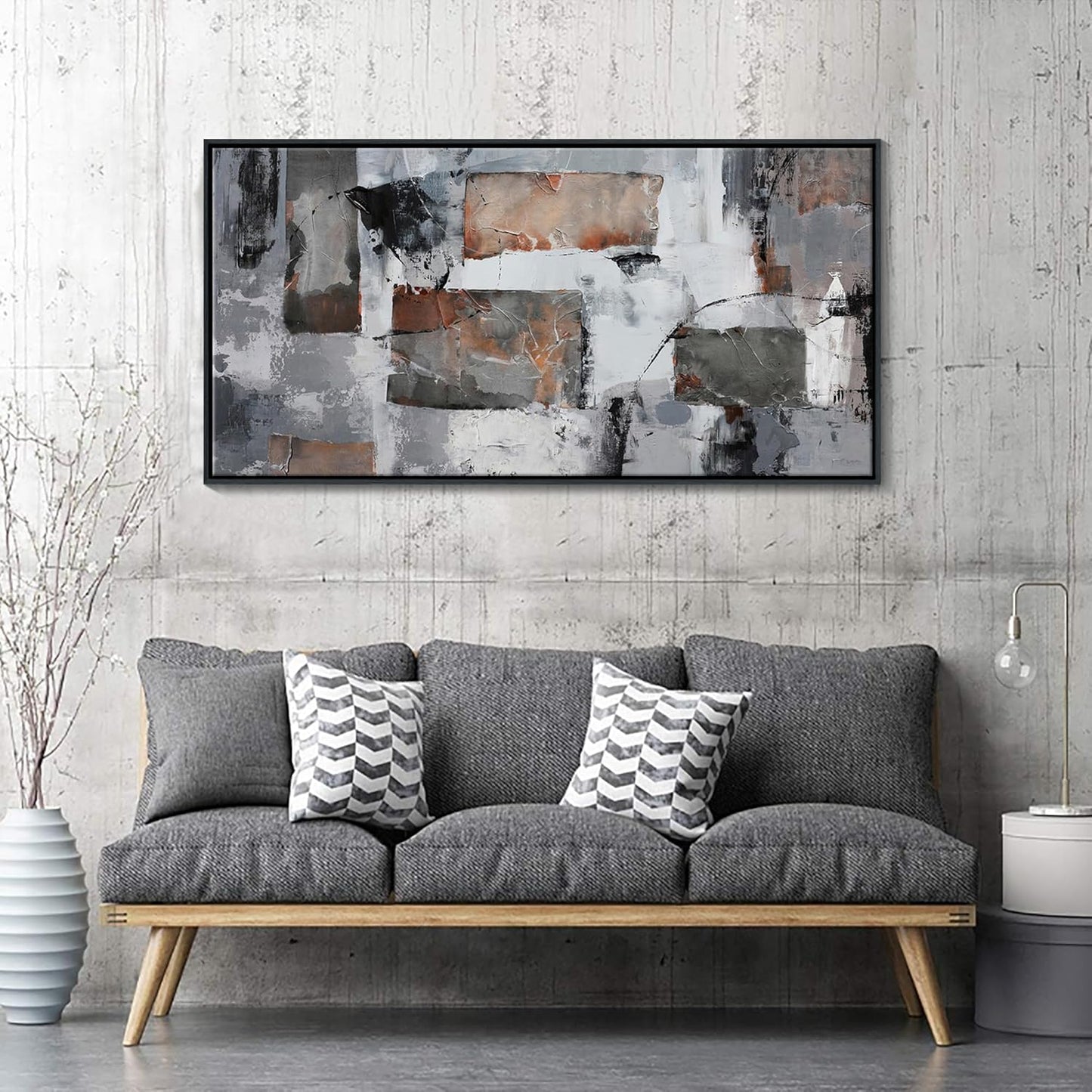 Framed Abstract Canvas Wall Art, Large Modern Artwork - Ideal for Living Room, Bedroom, Office Decor - Gray and Black Aesthetic Room Wall Decorations 24×48IN