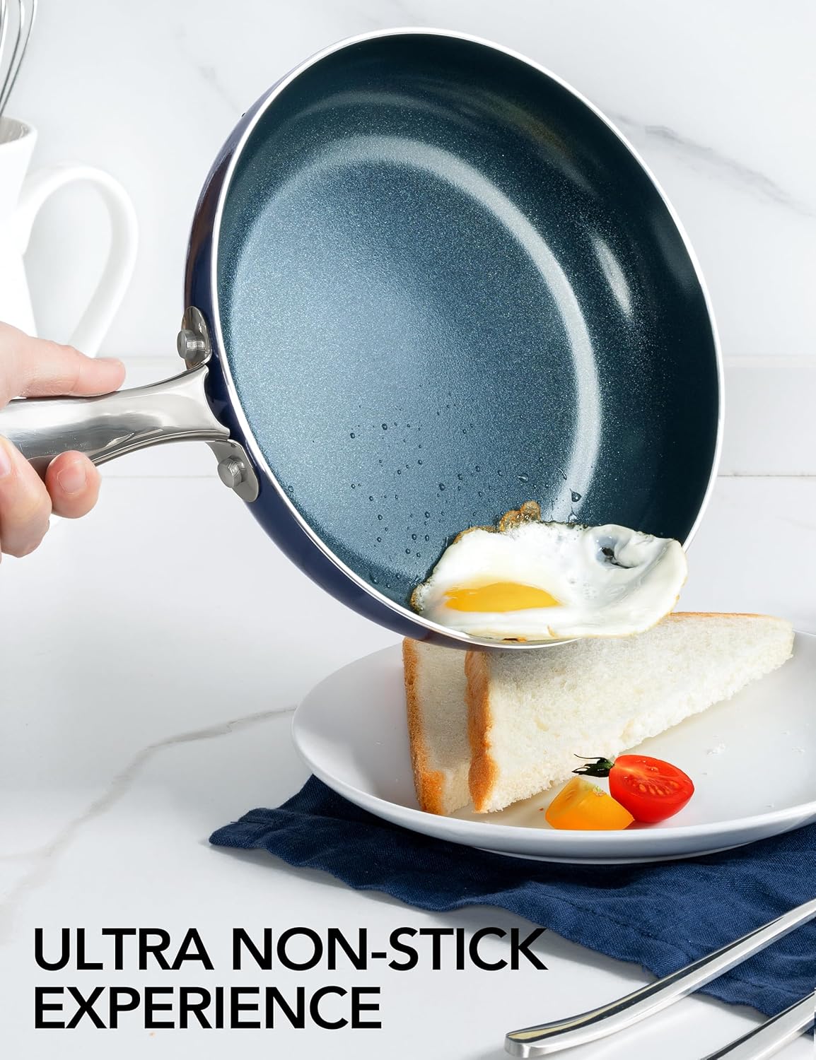 MICHELANGELO Large Frying Pan with Lid, 14 Inch Blue Frying Pan with Nonstick Diamond Infused Coating, Nonstick Frying Pans, Ceramic Fry Pan, Non-Toxic