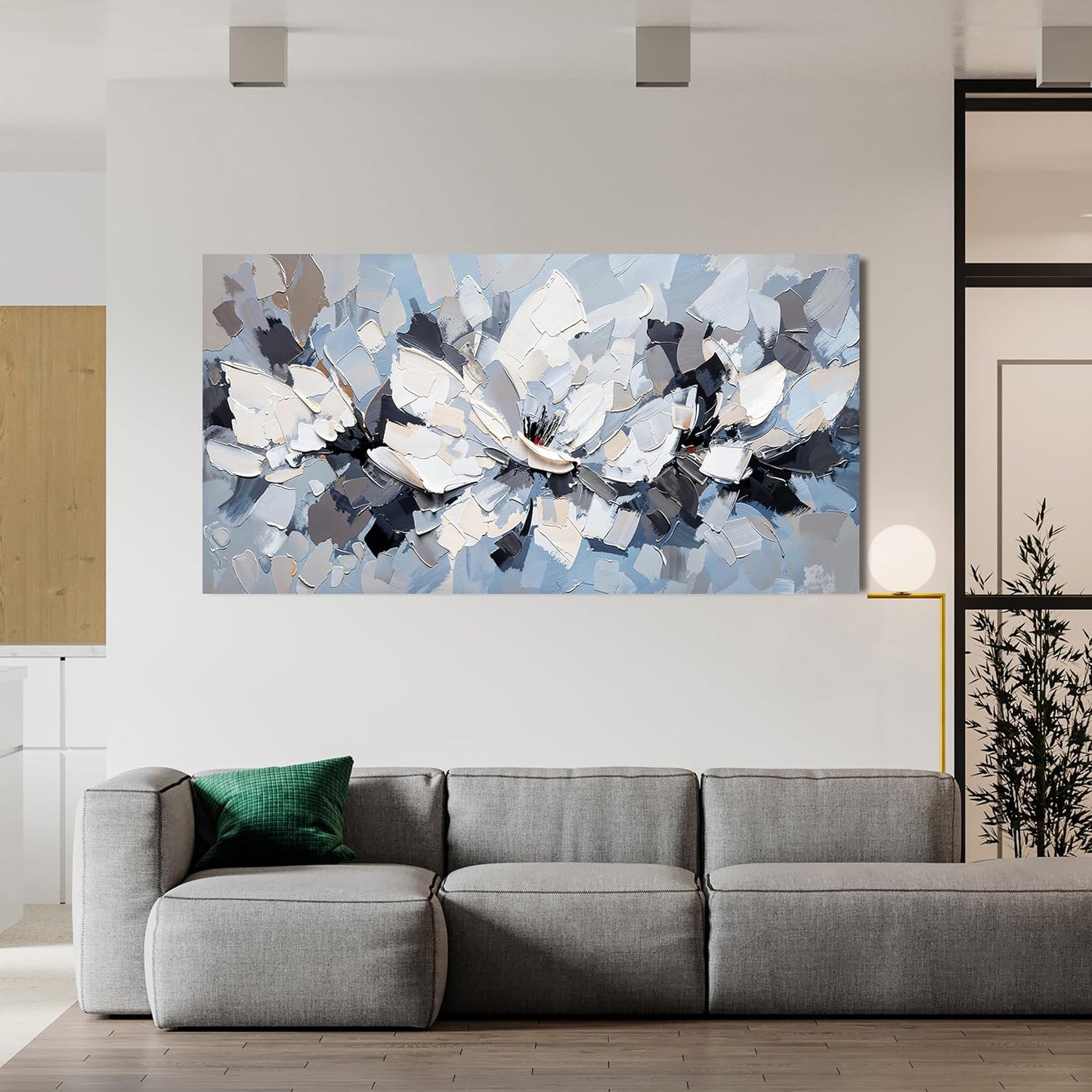 Canvas Wall Art Decor Modern White Wall Art for Living Room Abstract Canvas Art Wall Decor Flower Pictures Abstract Blue Wall Art Prints Artwork for Walls Bedroom Office Home Decor 20" X 40"