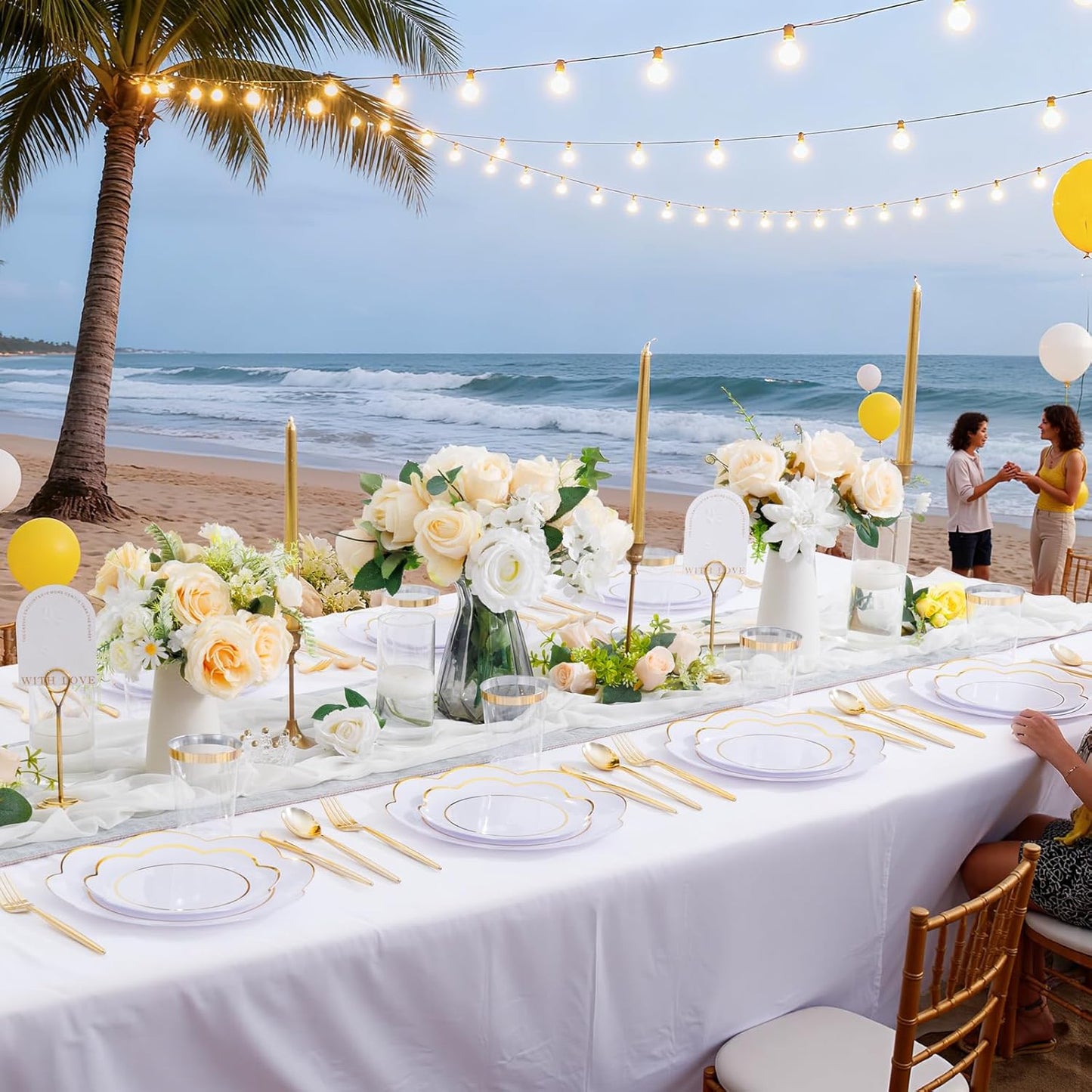 EI 180pcs White Plastic Plates with Gold Plastic Silverware,Heavy-Duty Disposable Plates for Party,White Dinnerware Set for 30 Guest Wedding,Birthday