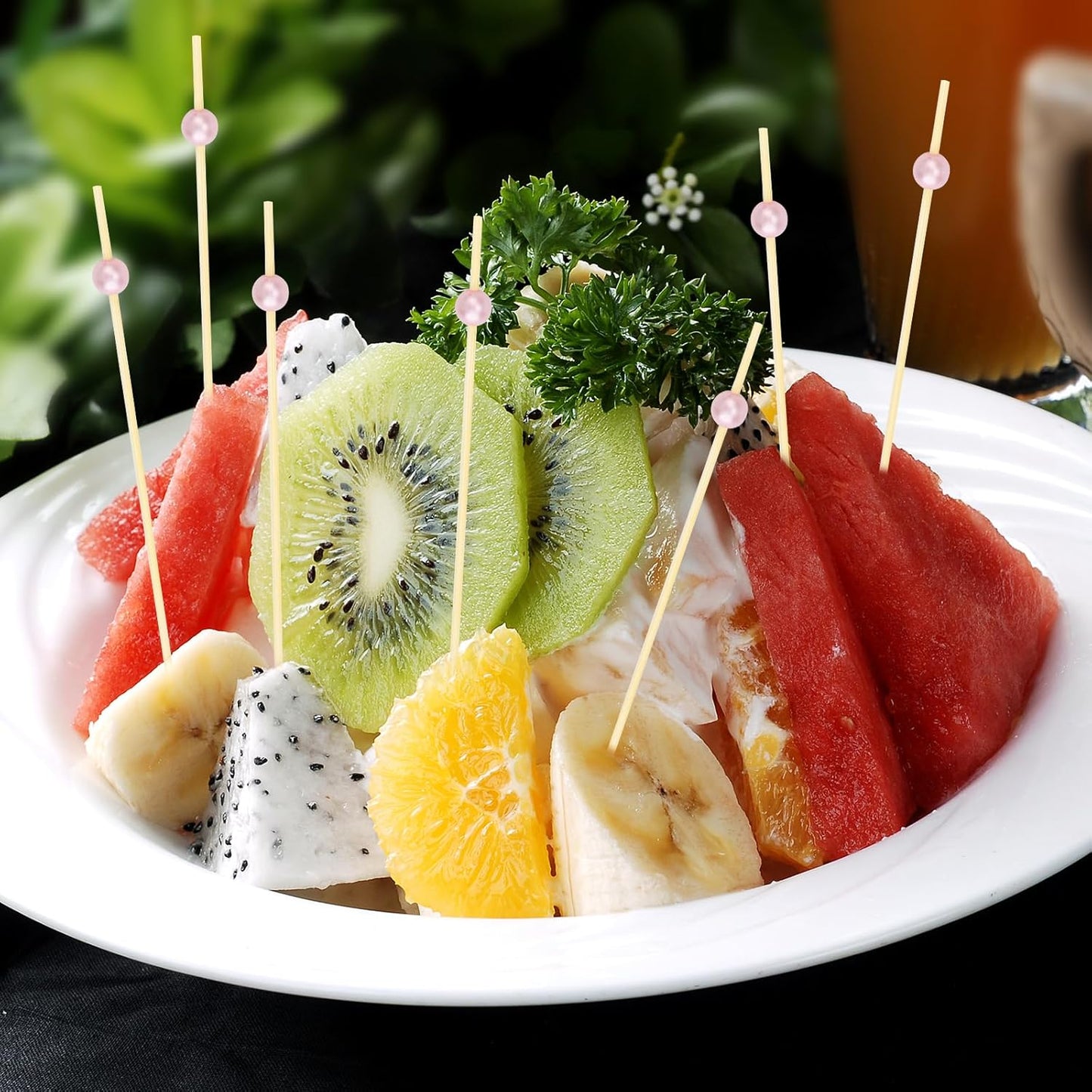 200 PCS Pink Cocktail Toothpicks for Appetizers, Natural Bamboo Coctail Skewers Sticks, Pearl Decorative Cocktail Tooth Picks for Drinks, Fruit, Charcuterie, Wedding Food Party Fancy 4.7 Inch Long