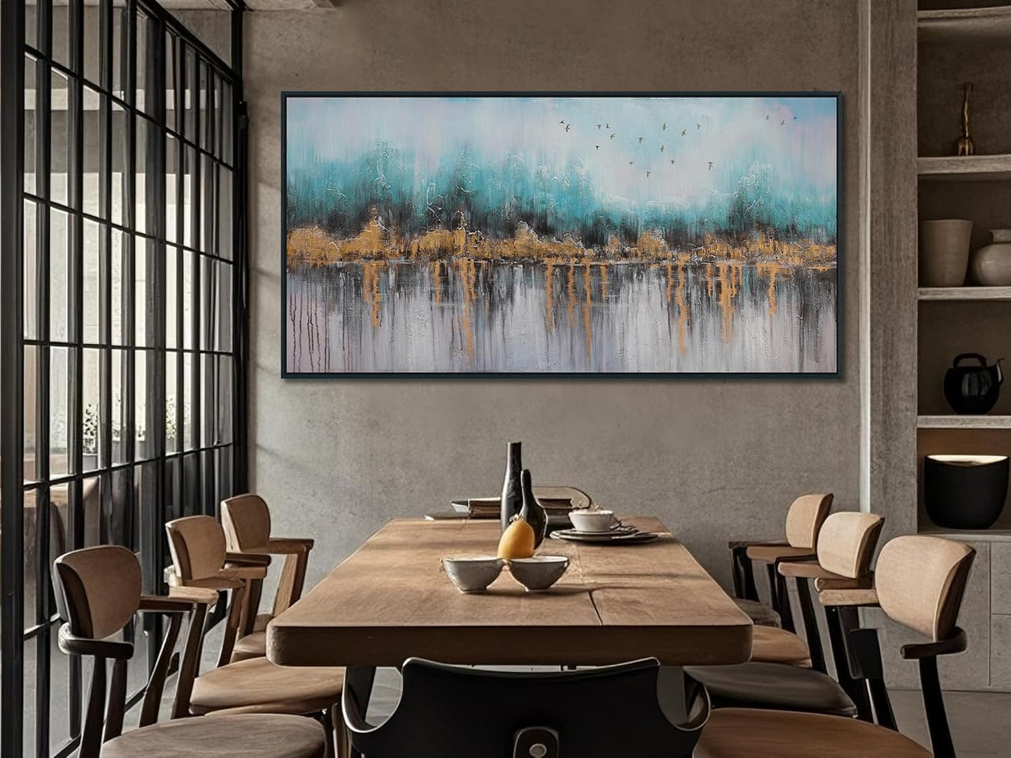 Ardemy Abstract Wall Art for Living Room Large Framed Teal Pictures Wall Decor Canvas Art Landscape PaintingsTextured Artwork Wall Art for Men Bedroom Home Office, 48"x24"