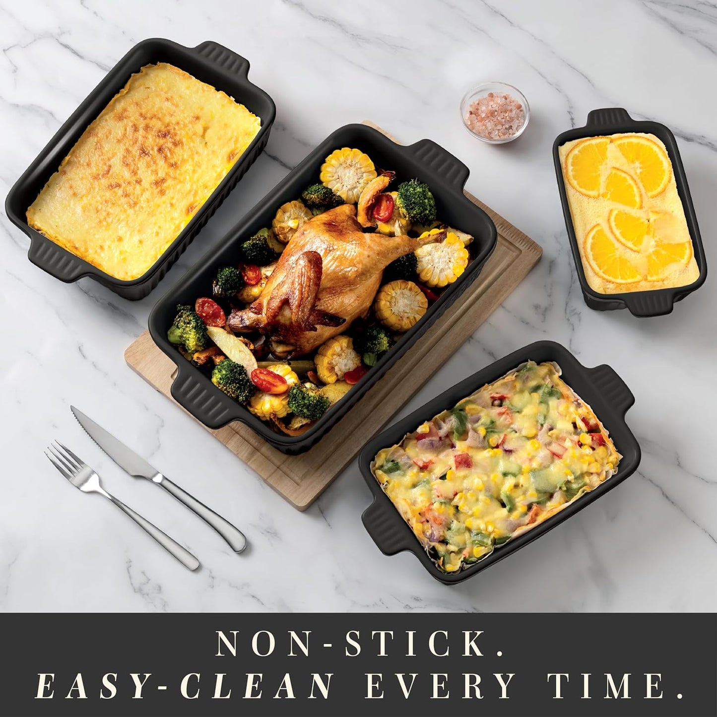 COOK WITH COLOR Casserole Dishes for Oven, Porcelain Baking Dishes, Ceramic Bakeware Sets of 4, Rectangular Pans Handles for Baking Cake Kitchen