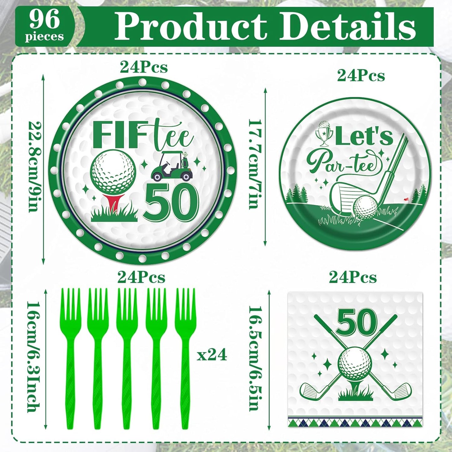 Rakuto Golf 50th Birthday Tableware Decorations for Men, Golf Theme Fiftee Birthday Party Plates Napkins and Forks, Disposable Paper Plates Supplies Decor Serves 24