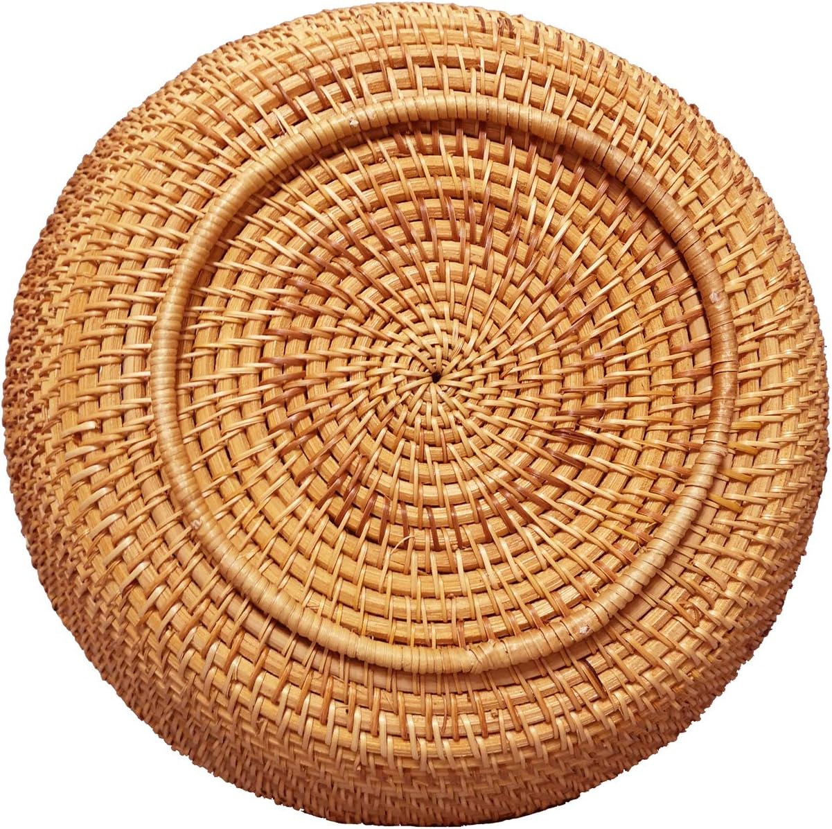 i-lan 4 Sections Round Wicker Snacks Nuts Candy Serving Basket, Handwoven Fruit Basket Tray Food Plate Storage Organizers Valet Tray for Keys, Wallets,Party