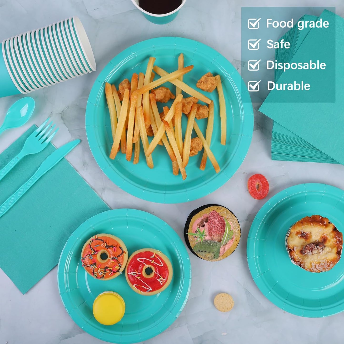 durony 350 Pieces Teal Blue Party Supplies Teal Blue Dinnerware Set Paper Plates Cup Napkins Serve 50 Guests for Birthday Wedding Baby Shower Party Family Picnic