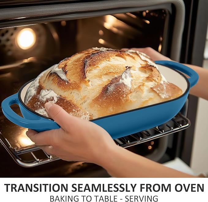 Premium Enameled Cast Iron Dutch Oven for Bread Baking | Non-Stick 2QT Oval Bread Oven with Lid | Perfect for Sourdough, Loaf, and Artisan Baking (Oval Blue, 5 QT)