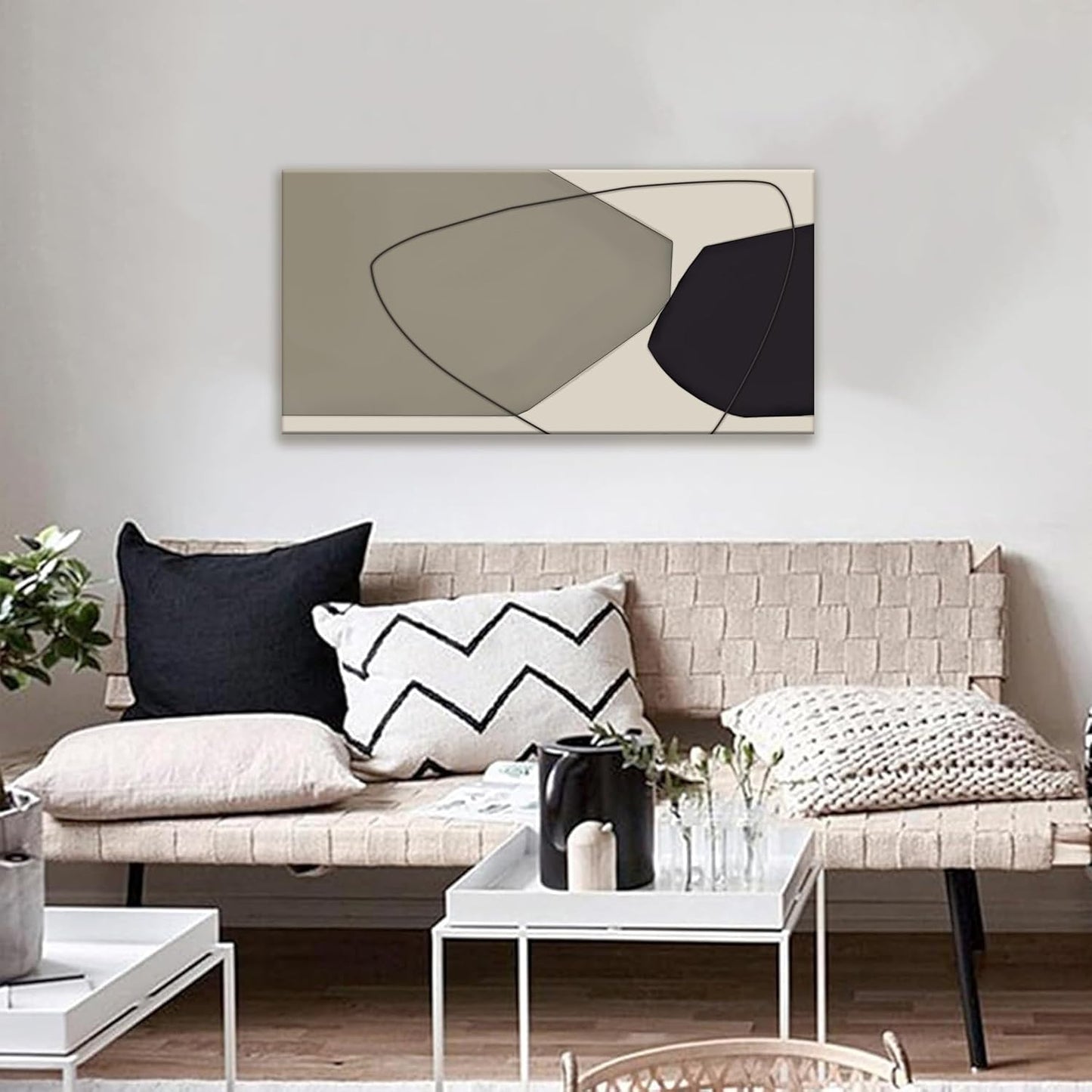 Abstract Wall Art Decor Canvas Art Wall Decor Minimalist Wall Art Geometric Color Block Canvas Artwork Paintings Black And Grey White Wall Art Modern Bedroom Art Office Home Decor Wall 20"X 40"