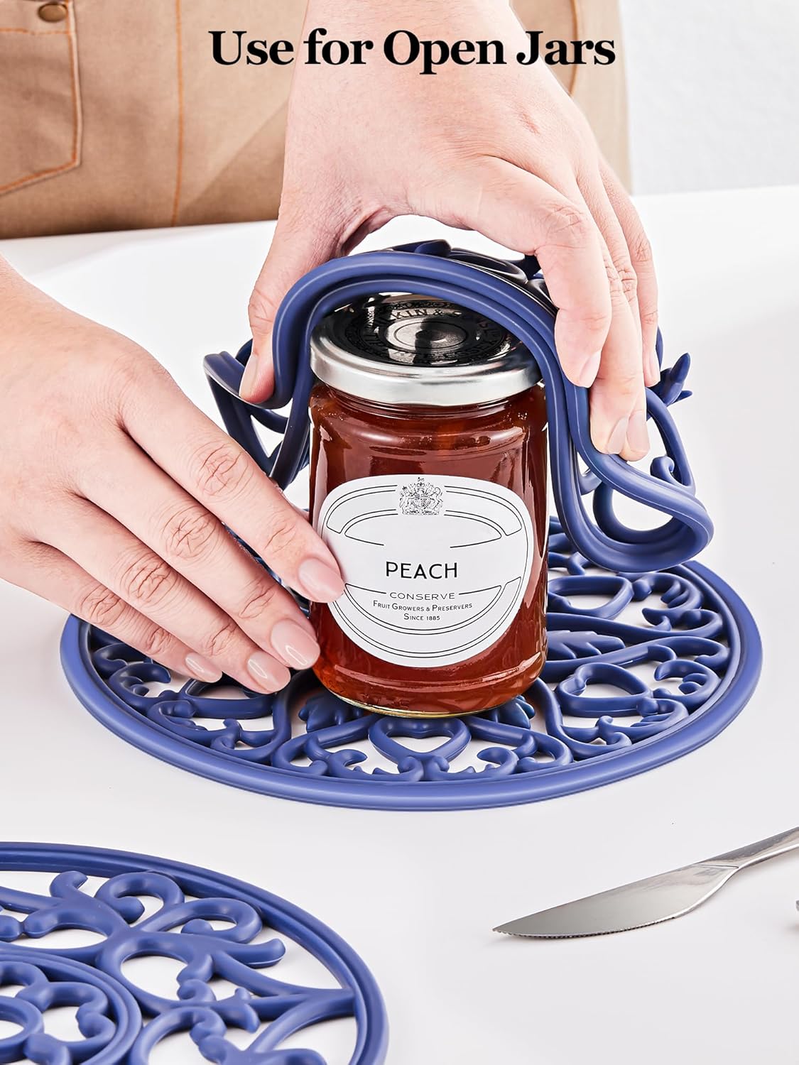 SMARTAKE 6 Set Silicone Trivet Mats, Multi-Use Carved Trivet Mat, Insulated Non-Slip Durable Kitchen Mats, Flexible Modern Kitchen Table Mat, for Hot Dishes, Pots, Dining Countertop, Navy Blue