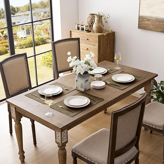 Romanstile Cloth Placemats Set of 4-12 x 18 Inch, Heat Resistant Double Layered Thickened Burlap Place Mats, Washable Faux Linen Farmhouse Table Mats for Kitchen/Dining/Party/Outdoor, Brown