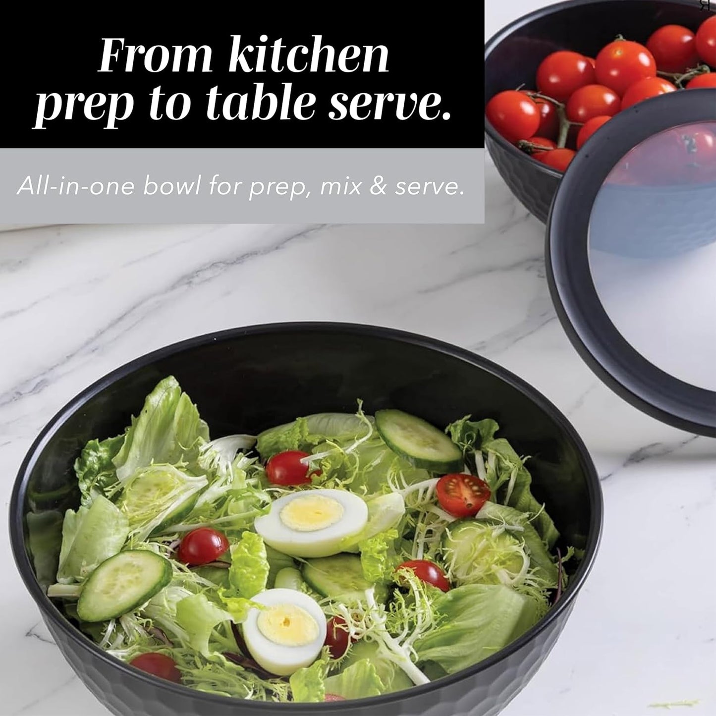 COOK WITH COLOR Mixing Bowls with Lids - 12 Piece Plastic Nesting Bowls Set includes 6 Prep Bowls and 6 Lids, Non Slip Bottom and Embossed Design - Microwave Safe (Black)