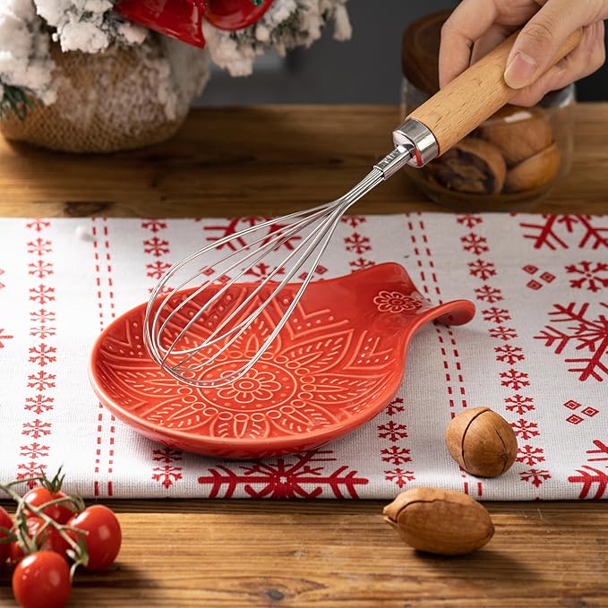 Ceramic Spoon Rest, 7.48 Inches Spoon Holder for Kitchen Counter, Kitchen Accessories, Dishwasher Safe, Red