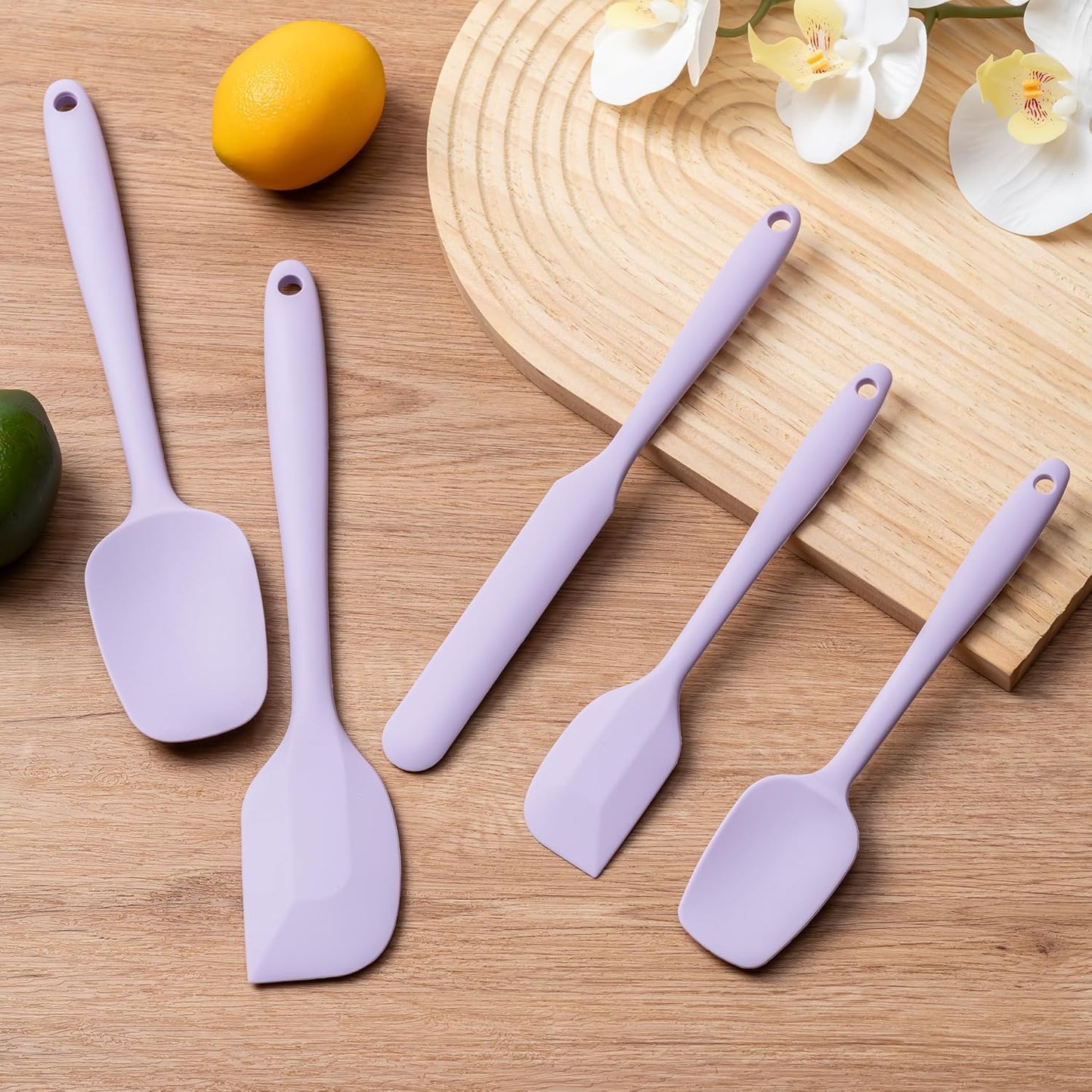 Silicone Spatula Set, 5 Piece Food Grade Rubber Spatulas for Baking, Cooking, and Mixing High Heat Resistant Non Stick Dishwasher Safe BPA-Free (Lavender)