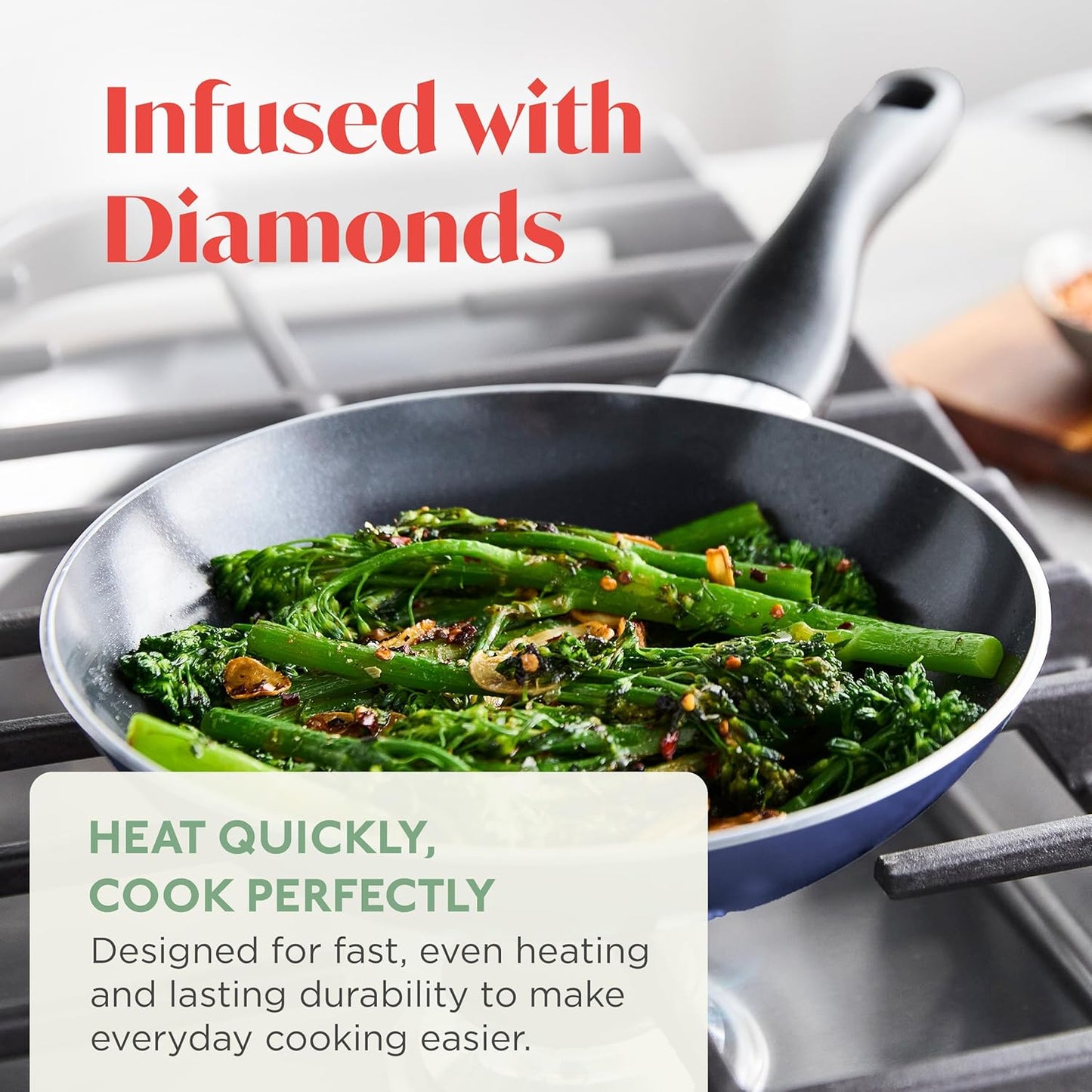 Deco 8” Nonstick Frying Pan Skillet, Made in Italy, Diamond Ceramic PFAS-Free, Dishwasher & Metal Utensil Safe, Durable Gloss Enamel Finish, Stay-Cool Handle, High Walls-Extra Room, Blue