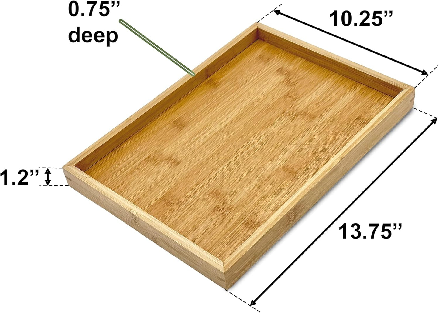 Bam & Boo Natural Bamboo Serving Tray Modern Rectangular (Bamboo, 13.75” x 10.25" x 1.2") for Food, Drinks, Decor, Vanity in Home, Kitchen, Bathroom, Coffee Table, Bed