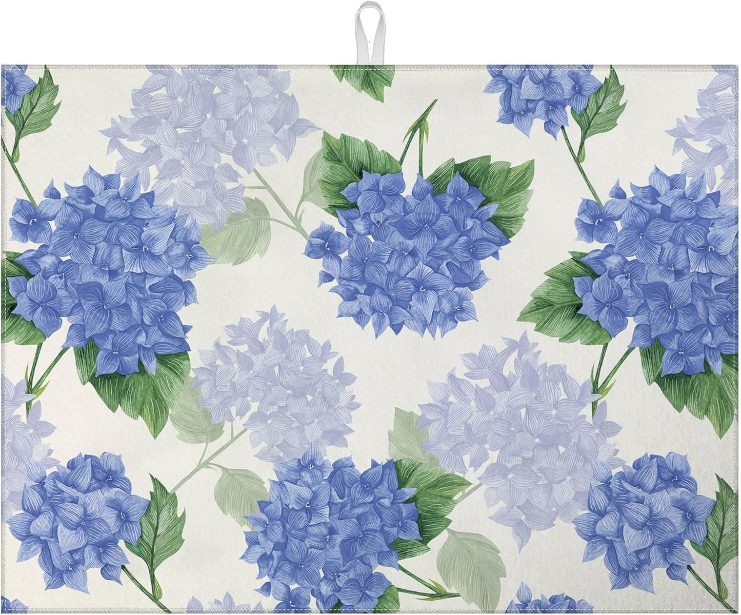 Blue Hydrangea Dish Drying Mat for Kitchen Counter Spring Floral Drying Pad Absorbent Reversible Dish Drainer Rack Mats Draining Pad 18"x24"Inch