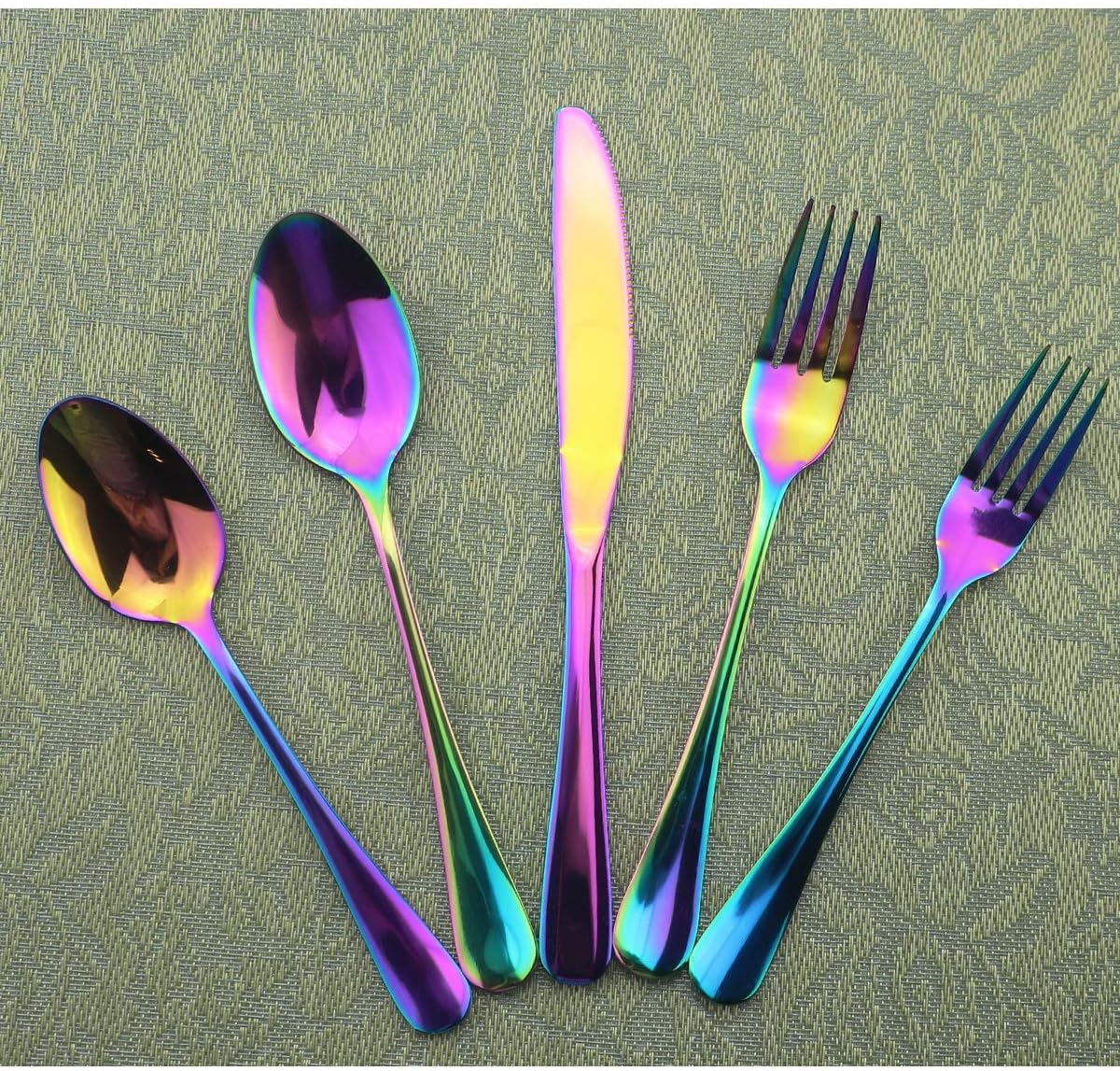 Gugrida 20-Piece Mirror Polished Reusable Utensils Vitalt Healthy & Eco-Friendly Stainless Steel Rainbow Flatware Tableware Dinnerware Set, Shiny Cutlery Knife Fork Spoon Set, Service for 4