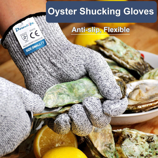 Dowellife Cut Resistant Gloves Food Grade Level 5 Protection, Safety Kitchen Cuts Gloves for Oyster Shucking, Fish Fillet Processing, Mandolin Slicing, Meat Cutting and Wood Carving. (Medium-2 Pairs)