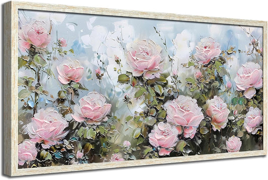 Ardemy Rose Canvas Wall Art for Living Room Floral Framed Pictures Wall Decor Extra Large Paintings Flower Textured Bedroom Artwork Dining Room Home Office Kitchen,58"x29"