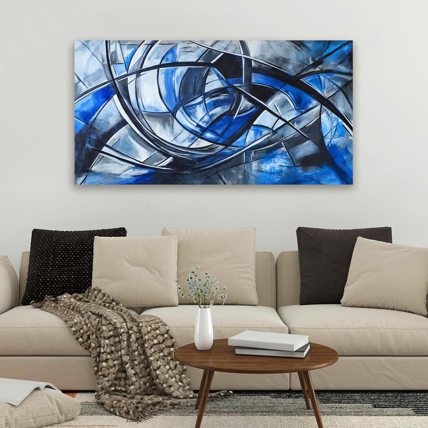 Abstract Wall Art Decor Wall Art Pictures for Living Room Abstract Canvas Art Wall Decor Modern Blue Wall Art Prints Artwork for Walls Black and White Wall Art Decorations Home Office Decor 20" X 40"
