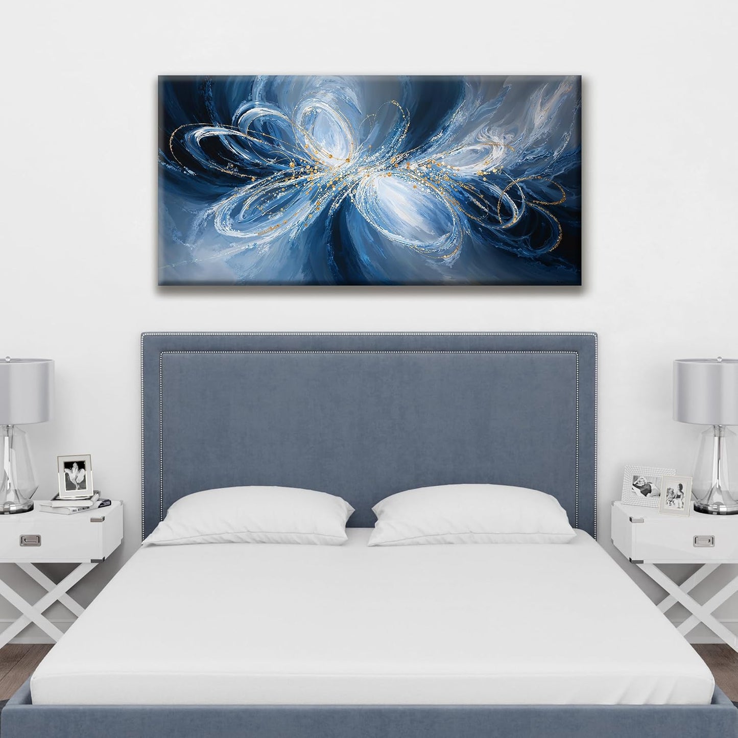 Modern White Blue Wall Art Decor Ready To Hang Room Wall Decor Artwork Abstract Wall Art For Living Room Office Kitchen Bathroom Bedroom Canvas Prints 20x40 Inch