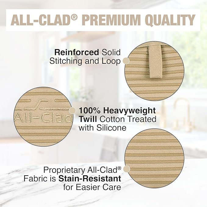 All-Clad Premium Pot Holder & Hot Pad: Heat Resistant to 500 Degrees - 100% Cotton, 10"x6.25" Hot Pad for Kitchen and Barbeque, (1-Pack), Cappuccino
