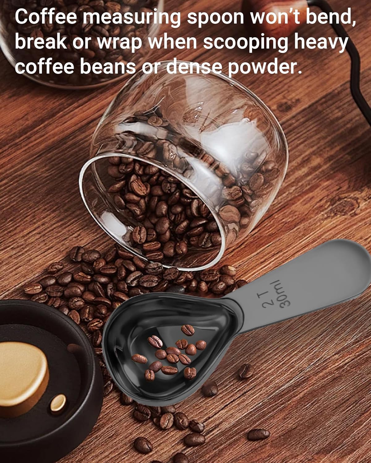 Coffee Scoop 30ml 2PCS, 2 Tablespoon Measuring Spoons, Ergonomics Design Coffee Scooper Stainless Steel Manufacture，Coffee Scoop for Ground Coffee Protein Powder Sugar Cereal (Black, 2 tbsp-30ml)