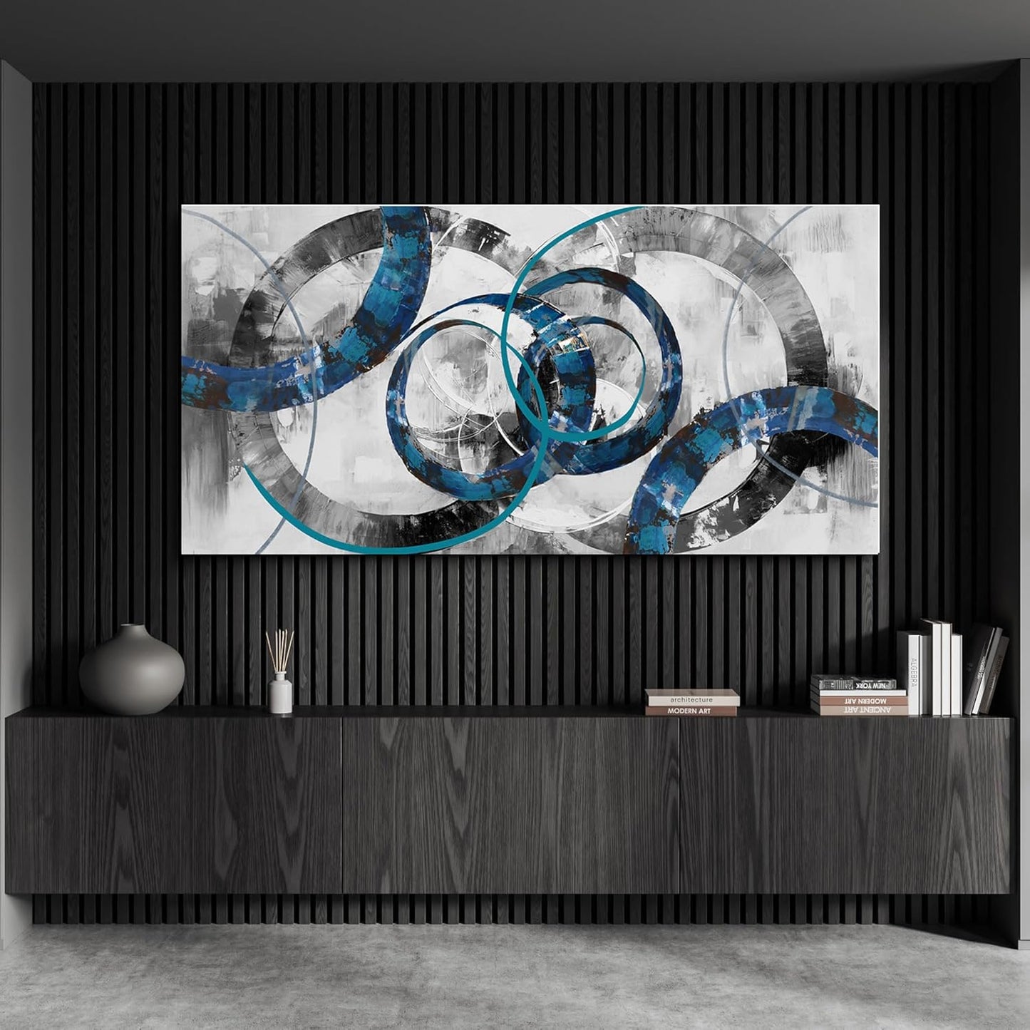 XLSJERST Blue Abstract Canvas Wall Art - Modern Art Wall Decor Wall Pictures for Living Room Bedroom Office Gray and White Paintings Artwork for Wall Size 29x58 Inches