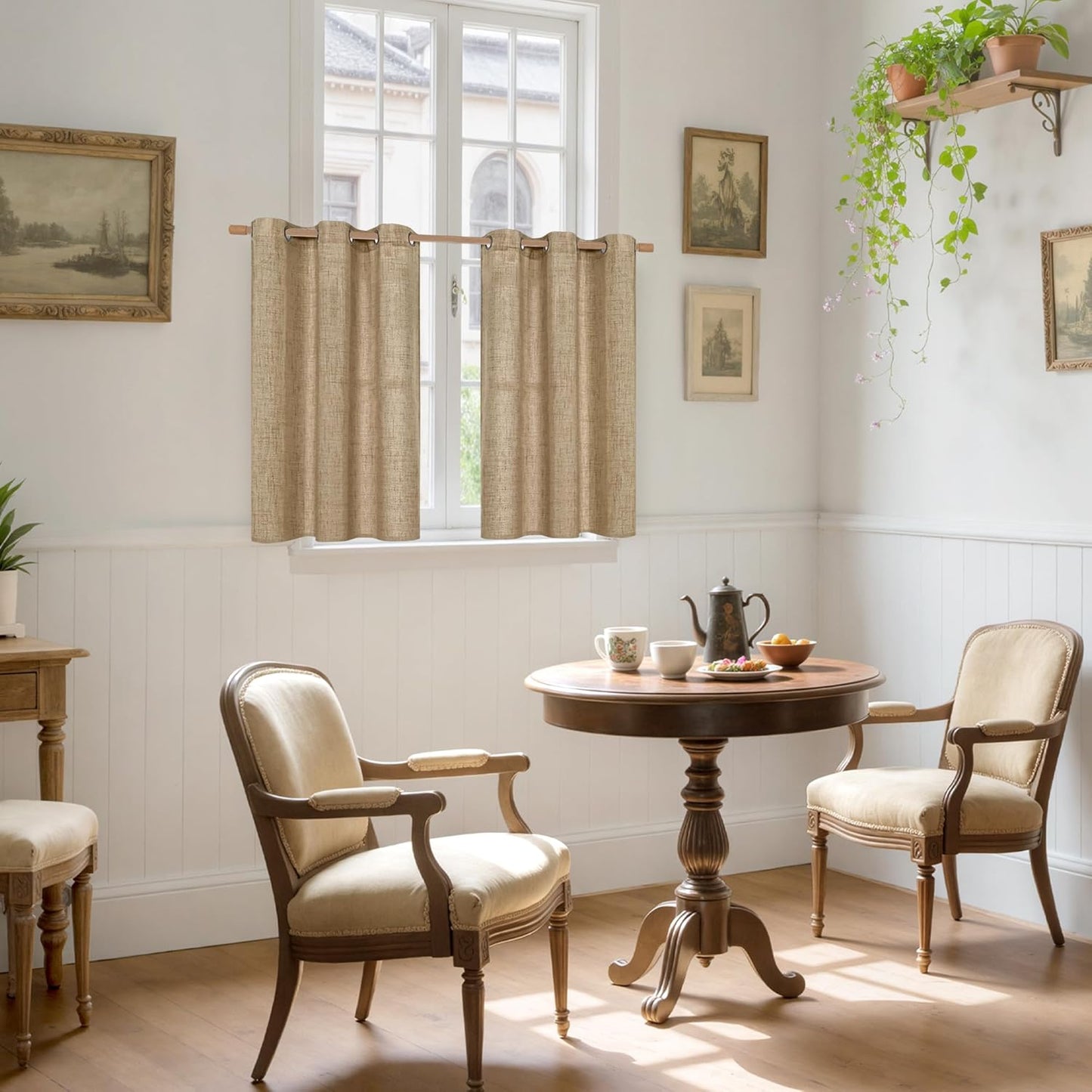 YoungsTex Burlap Linen Curtains 40 Inch Long for Kitchen Cafe Window, Short Semi Sheer Drapes Textured with Bronze Grommet Light Filtering for Bathroom Bedroom, Toffee, 2 Panels, 42 X 40 Inch