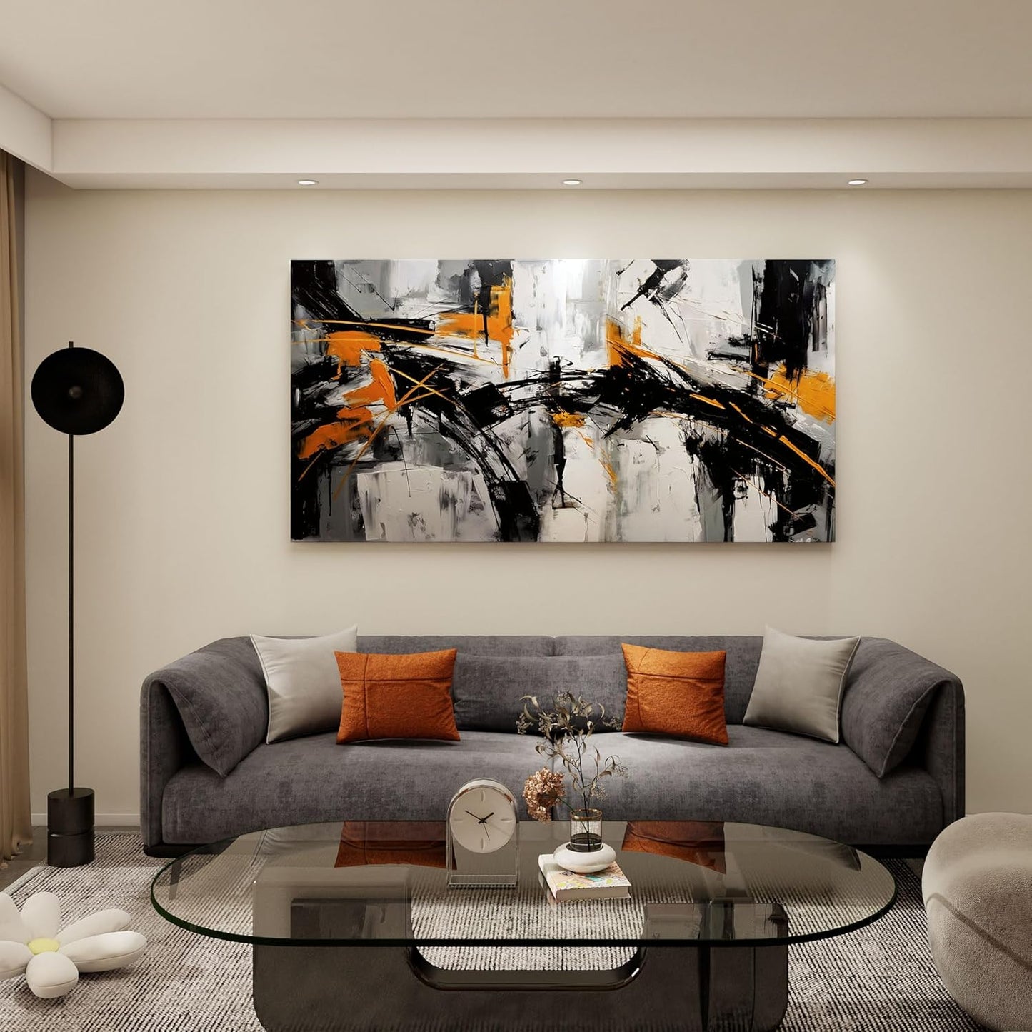Large Abstract Canvas Wall Art Black and Orange Modern Wall Art for Living Room - Canvas Wall Decor for Office and Home - Framed Artwork for Walls Pictures for Bedroom Wall Decor 29×58IN