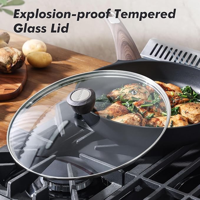 SENSARTE Nonstick Frying Pan Skillet with Lid 9.5Inch Non Stick Omelette Pans, Healthy Kitchen Cooking Chef's Pan with Cover, Free of Intentionally Added PFOA/PFOS, Induction Compatible, Black