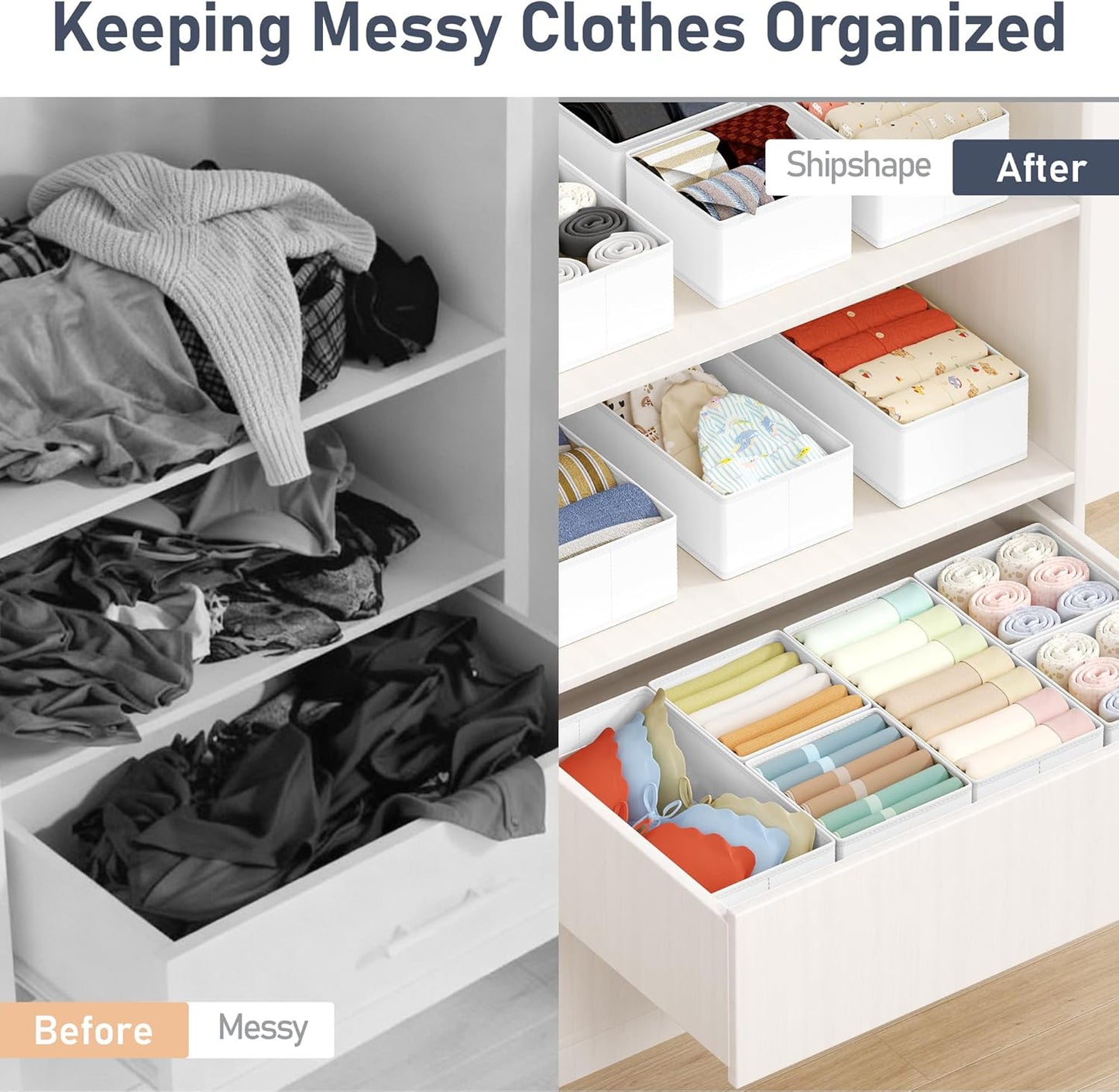 DIMJ Drawer Organizer Clothes Storage - 16 Pack Baby Dresser Organizer for Nursery, Foldable Drawer Dividers for Bedroom Closet Organization, Fabric Storage Bins for Socks, Underwears, Bras