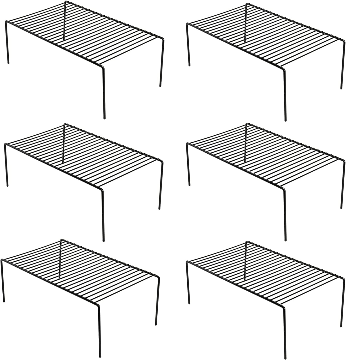 iPEGTOP Set of 6 Large (15.7 x 9.4 Inch) Kitchen Cupboard Organiser, Freezer Cabinet Storage Metal Shelf Wire Rack, Rustproof Steel Shelves for Fridge Pantries Countertops Utensils, Black