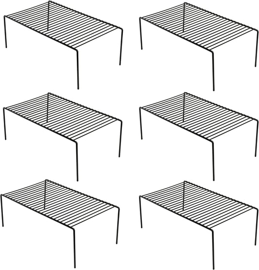 iPEGTOP Set of 6 Large (15.7 x 9.4 Inch) Kitchen Cupboard Organiser, Freezer Cabinet Storage Metal Shelf Wire Rack, Rustproof Steel Shelves for Fridge Pantries Countertops Utensils, Black