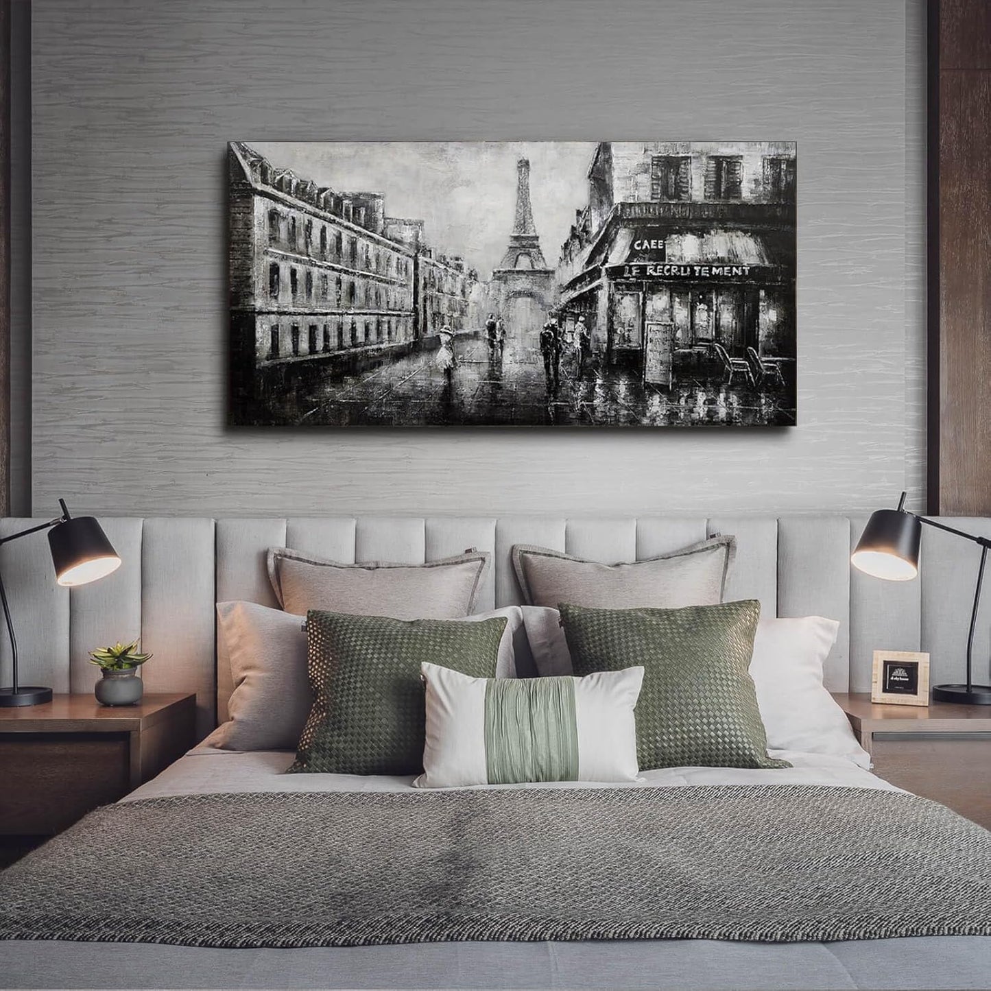 Paris Wall Art Eiffel Tower Decor Black Bedroom Wall Decor Notre Dame Cathedral Canvas Prints Europe City Landscape Paintings for Living Room Home Decorations 24"x48"