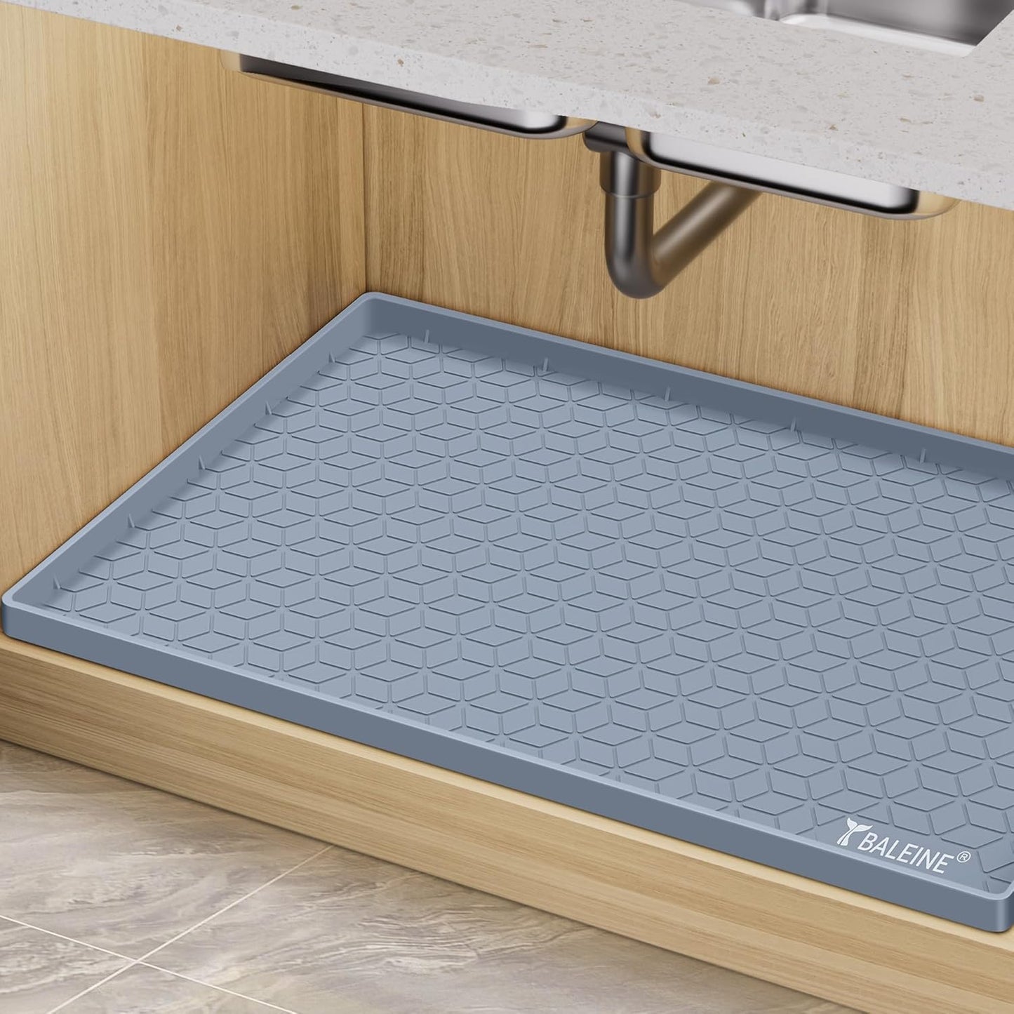 BALEINE 28''×22'' Under Sink Mat, Waterproof Food Grade Silicone Undersink Mat, Cabinet Shelf Drip Tray, Under Sink Liner for Kitchen, Bathroom (Blue)