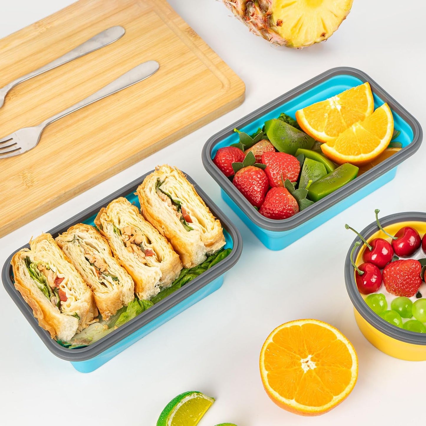 Collapsible Silicone Food Storage Containers Set with Lid & Air Vent,Foldable Lunch Containers(4PCS,Blue,27oz)