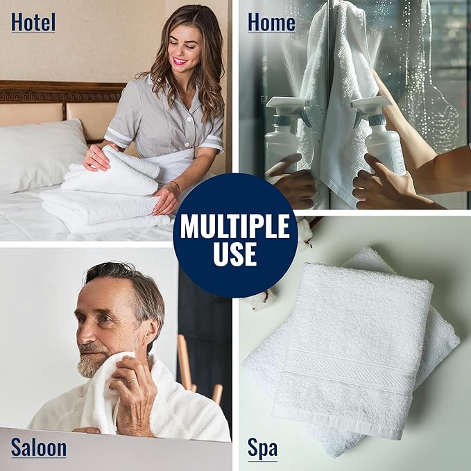 300-Pack Economy Washcloths Bulk (13x13) – White 100% Cotton Face Cloths – Commercial-Grade Cleaning Rags – Soft, Absorbent & Quick-Dry Towels for Hotels, Spas, Gyms & Hospitality Use