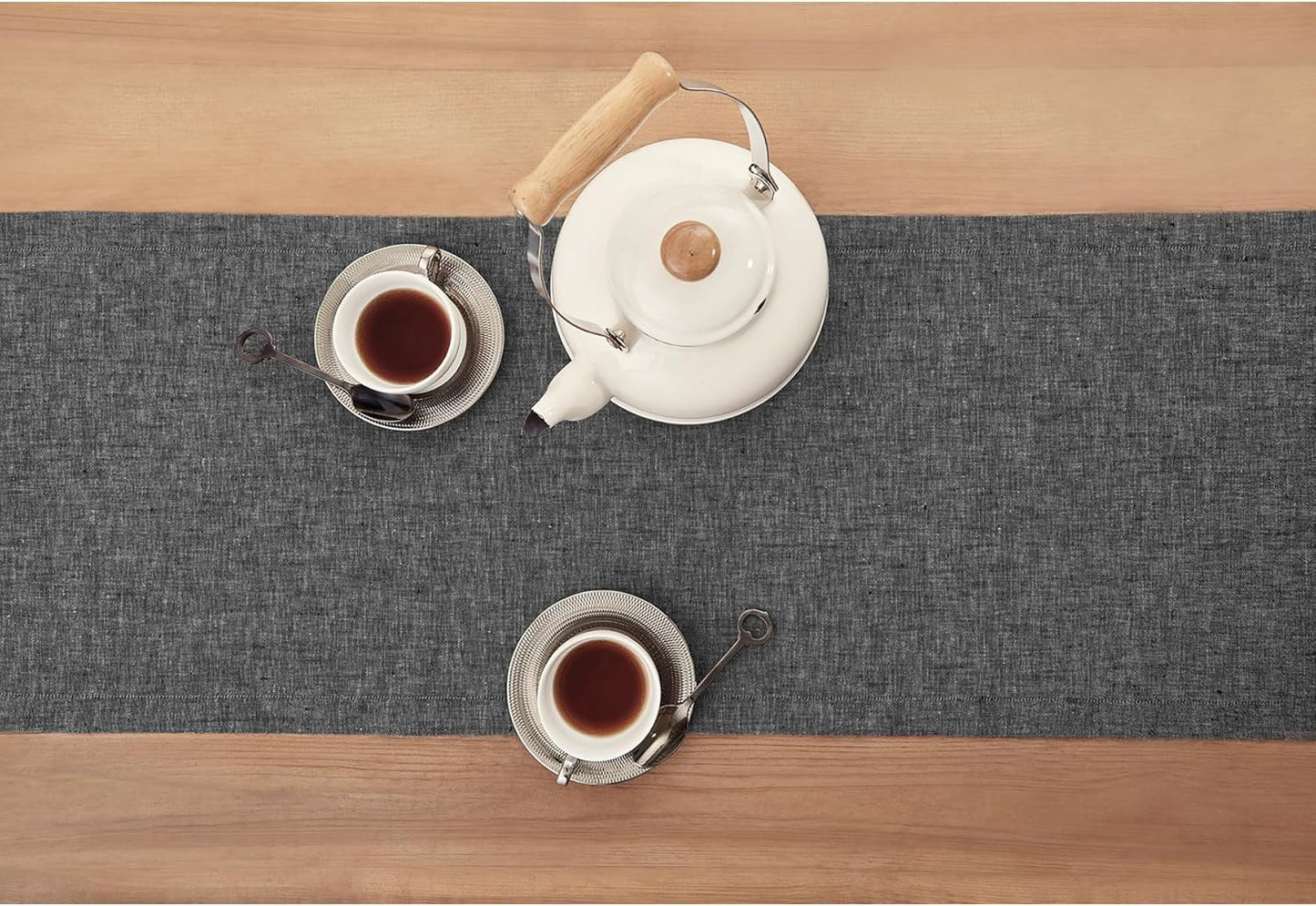 Solino Home Linen Table Runner 48 Inches - 100% Pure Linen Charcoal Grey Table Runner 14 x 48 Inch Ideal for Dresser and Coffee Tables - Athena - Halloween, Thanksgiving