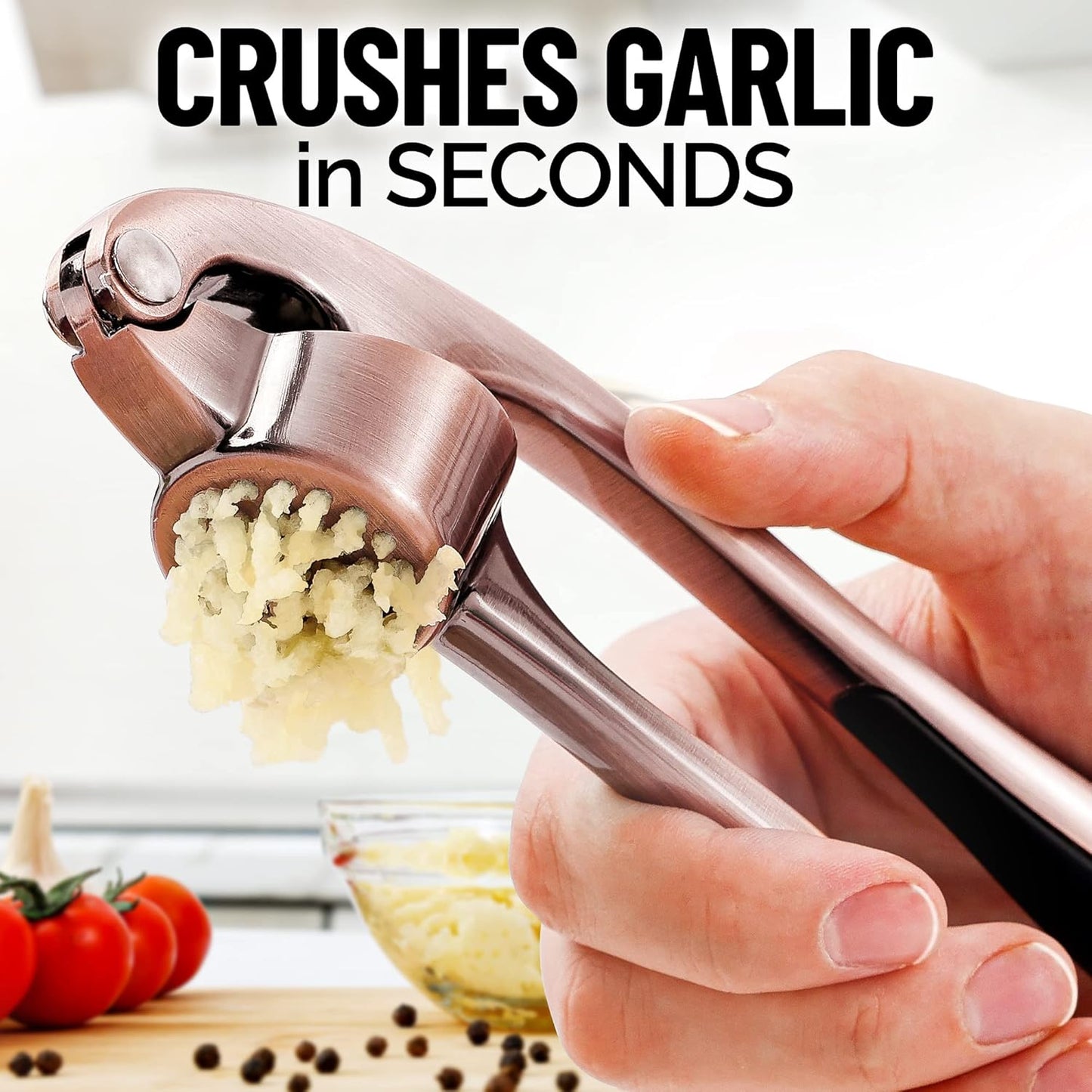 Zulay Kitchen Premium Garlic Press - Durable Garlic Masher with Soft, Easy to Squeeze Handle - Garlic Mincer Tool - Sturdy Easy to Clean Garlic Crusher (Copper)