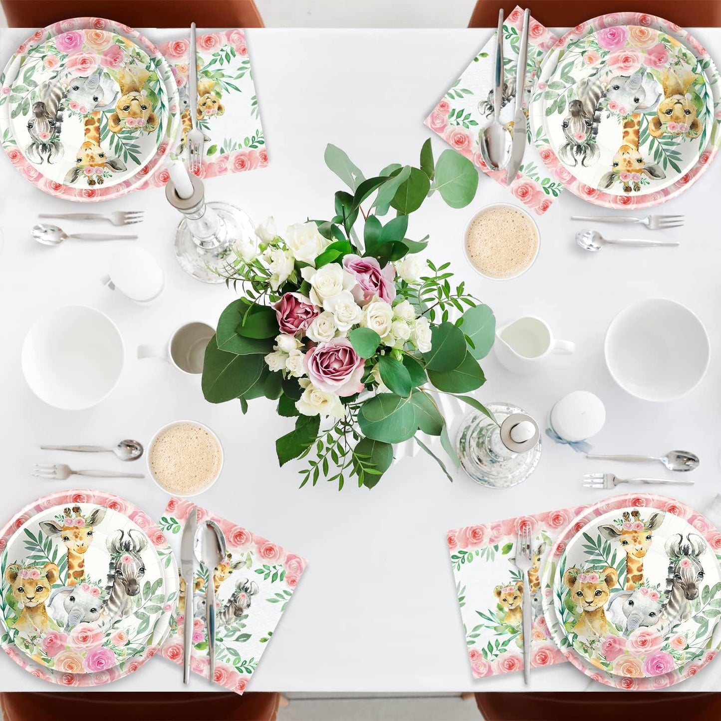 Safari Birthday Decorations Tableware Girl, Jungle Theme Party Supplies, Plate, Cup, Napkin, Tablecloth, Cutlery, Straw, Safari Jungle Animal Birthday Baby Shower Party Decorations | Serve 24