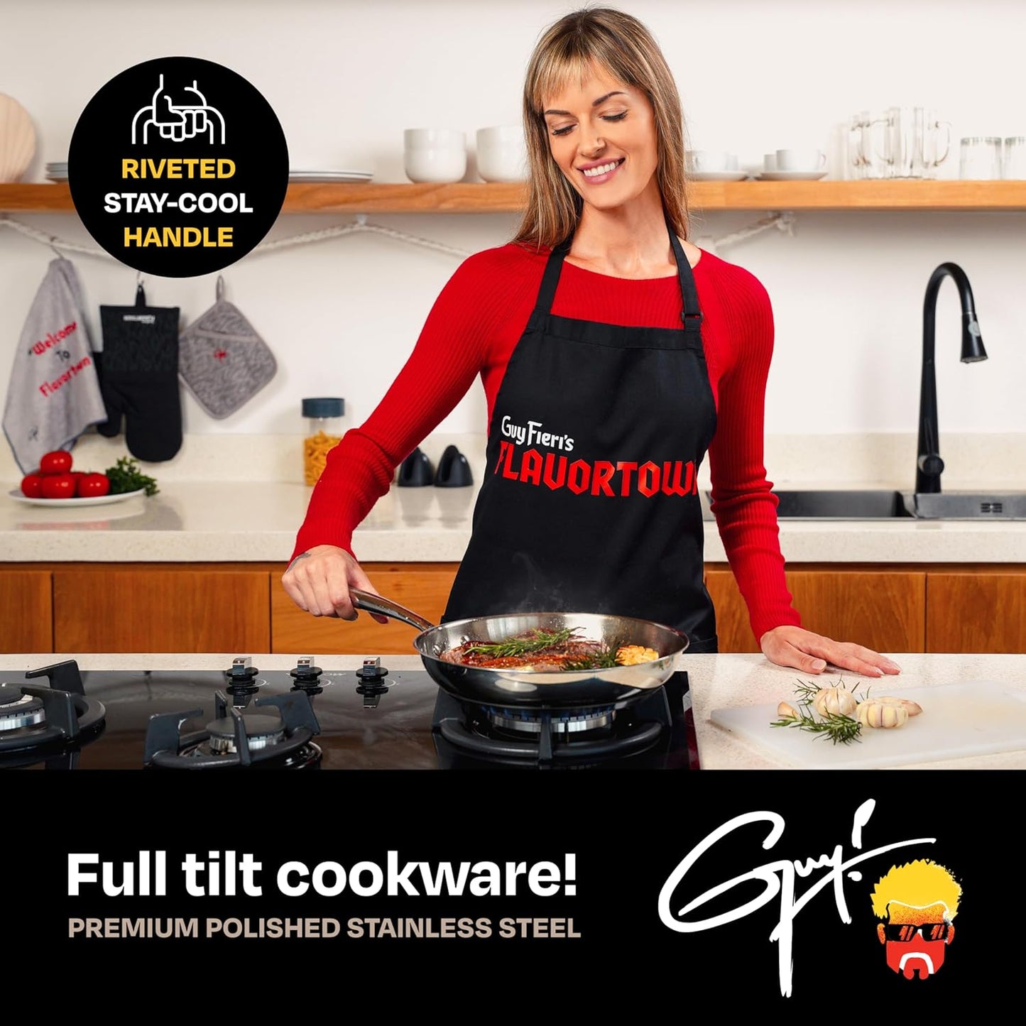 Guy Fieri's Flavortown 10.3" Stainless Steel Frying Pan - Tri-Ply Base with Stainless Stay Cool Handles, Oven Safe up to 500°F, Induction Cooktop Compatible, Versatile Cookware for Every Kitchen