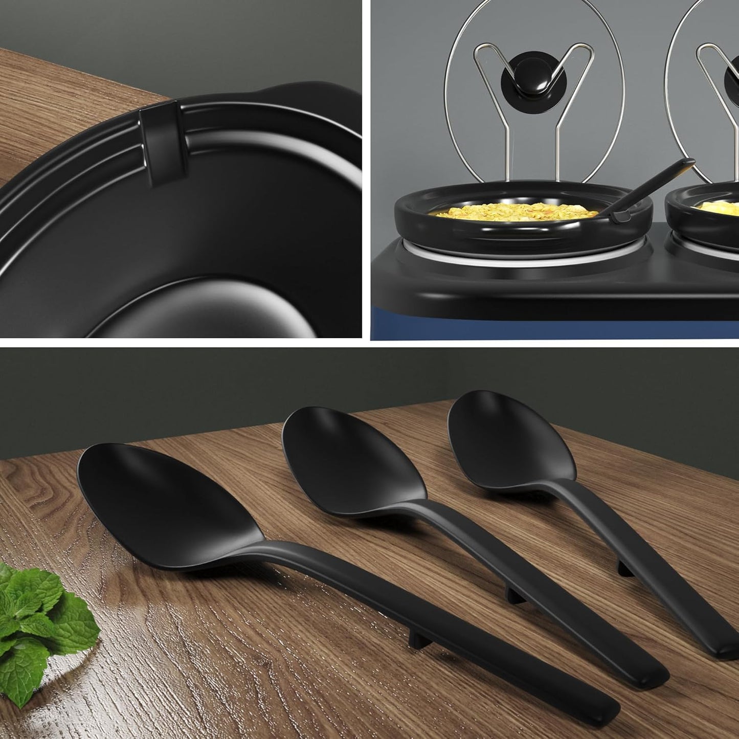 SUNVIVI Triple Slow Cooker, Buffet Food Warmer with 3 x 1.5 QT Removable Ceramic Pots, Buffet Servers and Warmers with Glass Lids and 3 Spoons, Stainless Steel, Blue