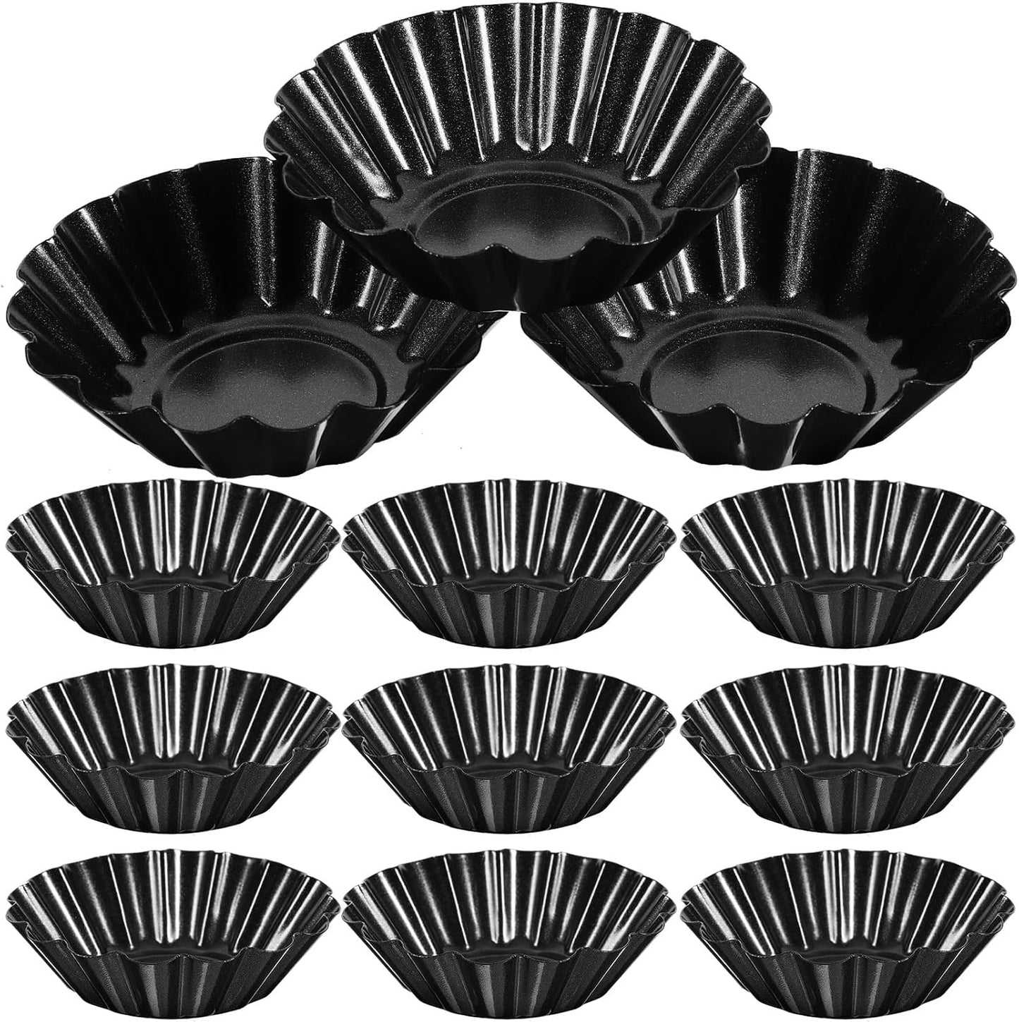 12Pcs Carbon Steel Flower Tart Molds 3 Inch Reusable Baking Pans for Tarts Muffins & Desserts | Ideal for Ovens Steamers & Celebrations