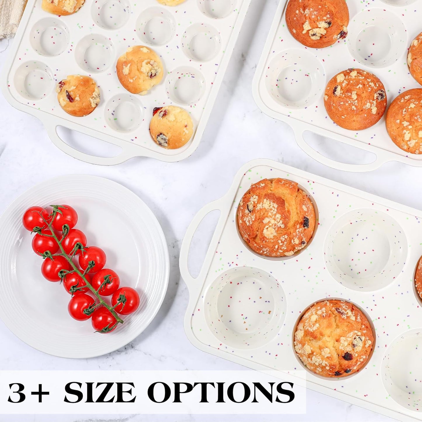 1 Pc Mini Muffin Pans with Metal Reinforced Frame, 24 Cups Nonstick Silicone Cupcake Tray for Baking, Food Grade Small Muffin Molds with Handles (Cream)
