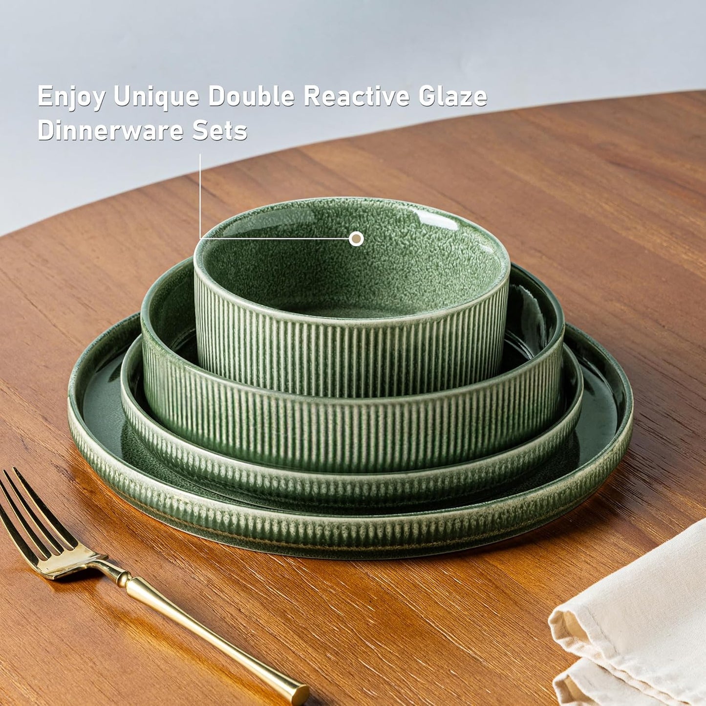 GBHOME Stoneware Dinnerware Sets for 6,Round Reactive Glaze Ceramic Plates and Bowls Set,Highly Scratch Resistant| Dishwasher & Microwave Safe Dishes Set,Service for 6(18Pcs)