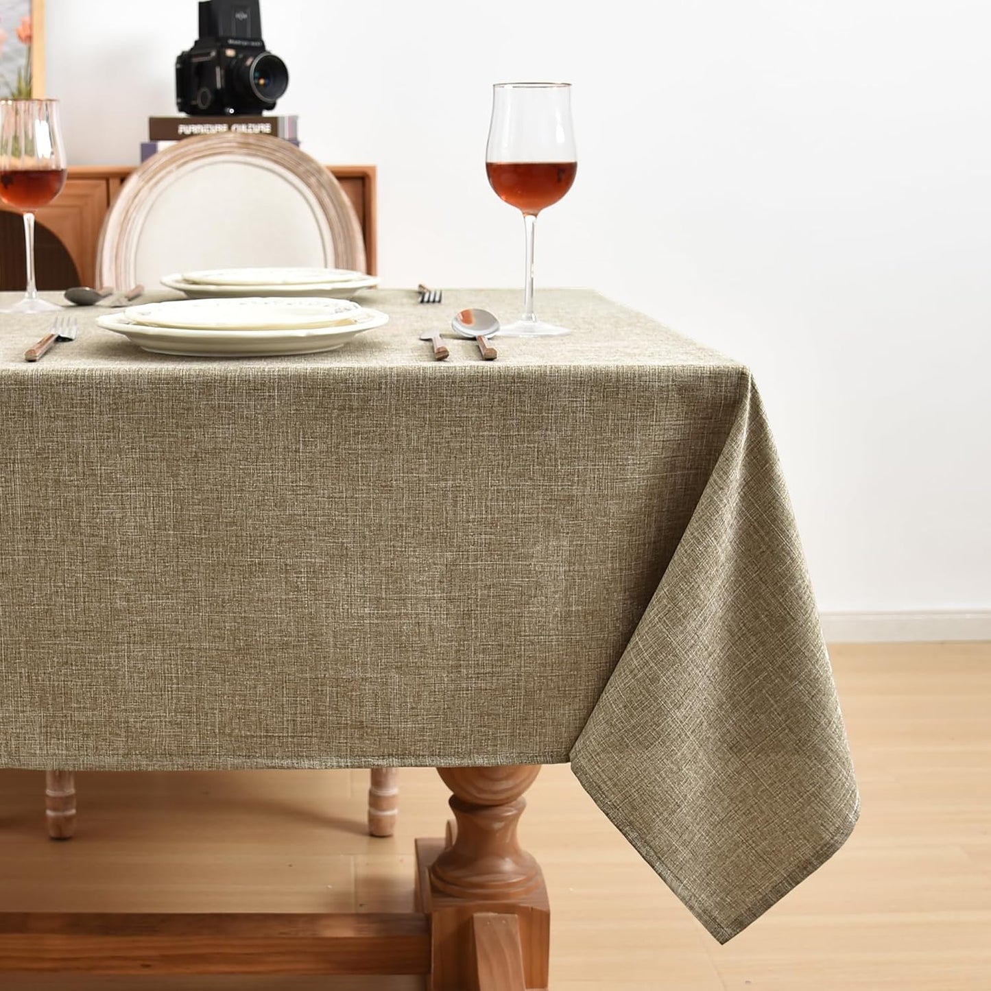 Fitable Linen Textured Tablecloths 2 Pack, Faux Burlap Rectangle Table Clothes for 8 Foot Tables, Flax Holiday Table Covers for Vendor Events, Party, Wedding, Farmhouse (Khaki, 54 x 120 Inch)